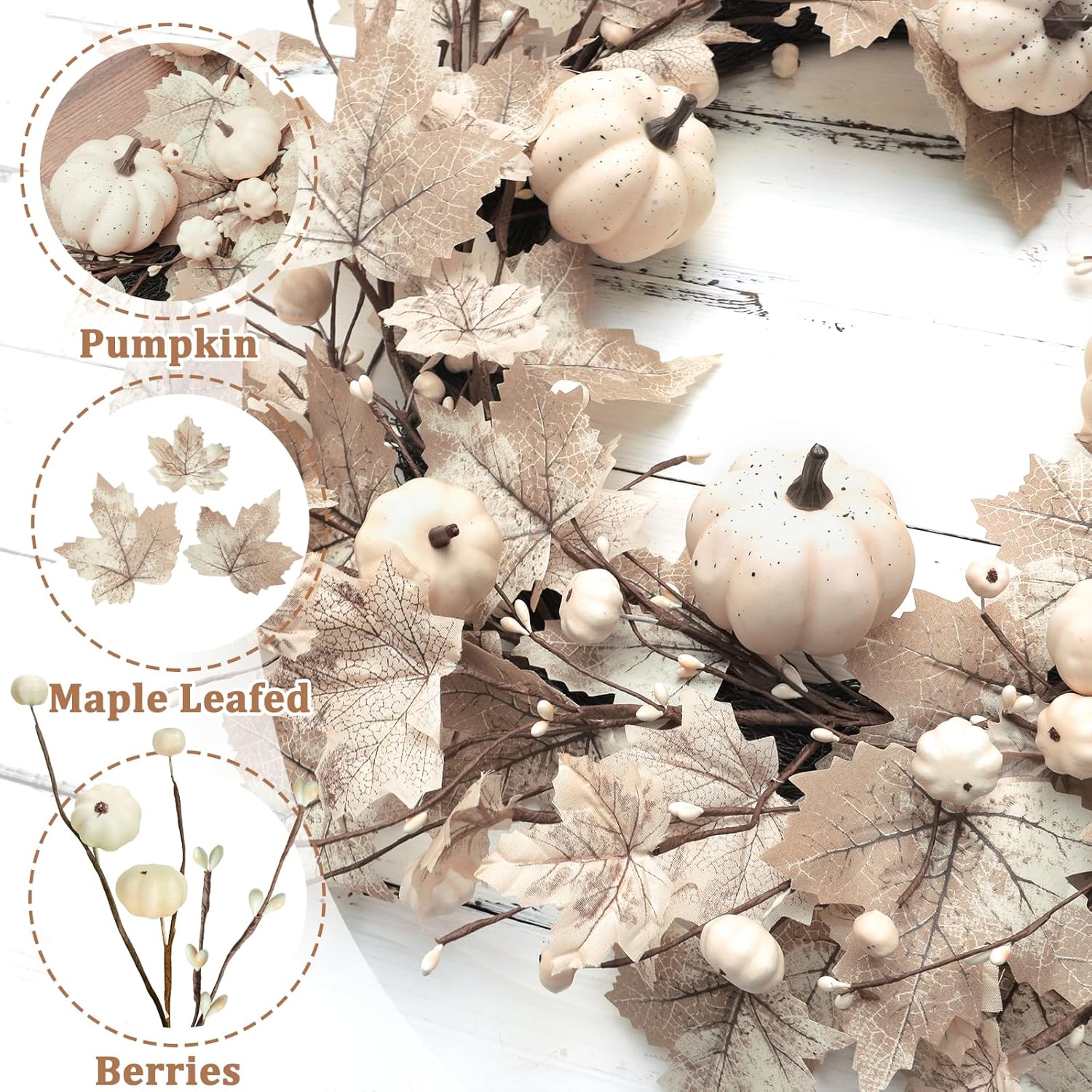26 Inch Foldable Fall Wreath with Lights Timer