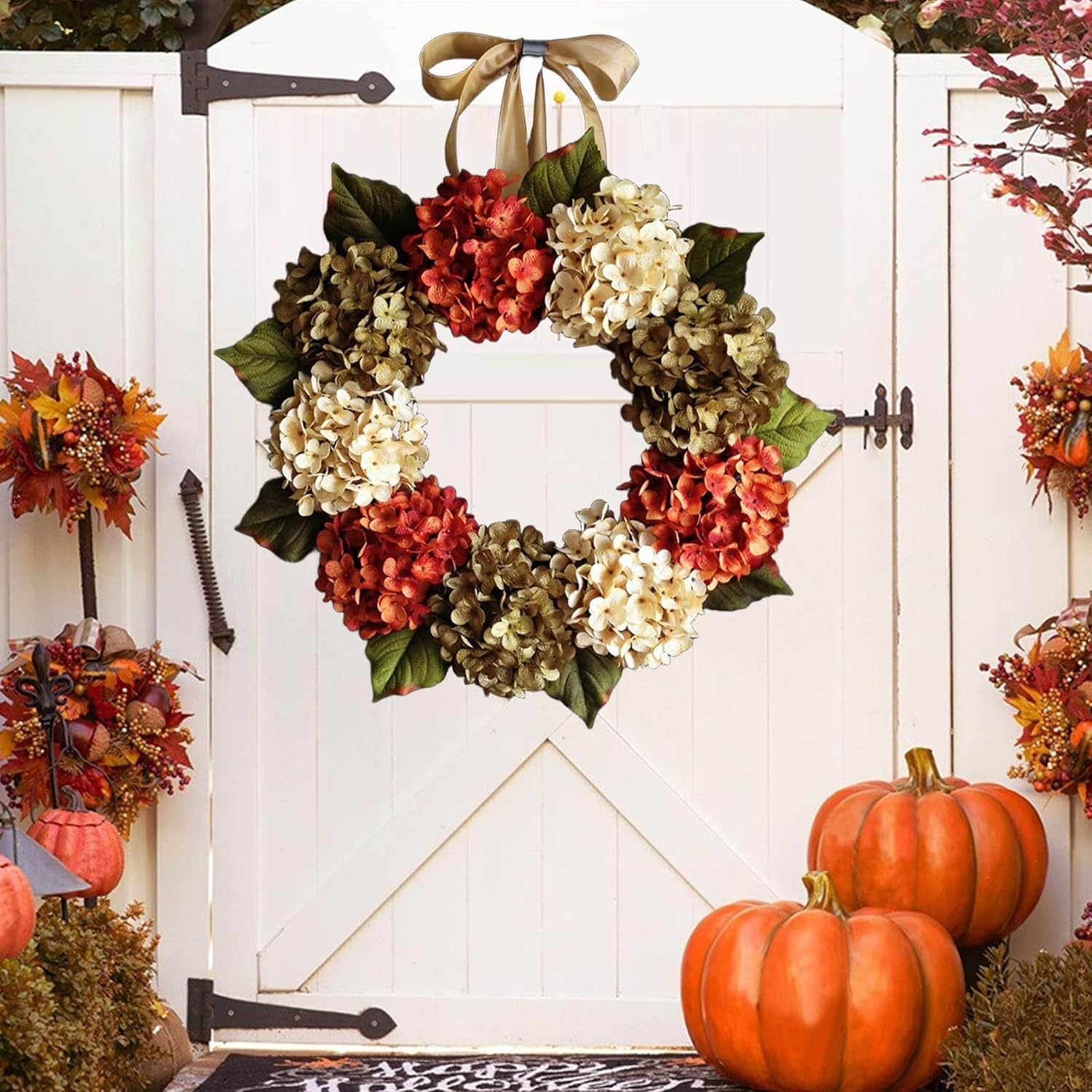 20 Inch Autumn Door Wreath with Leaves and Berries