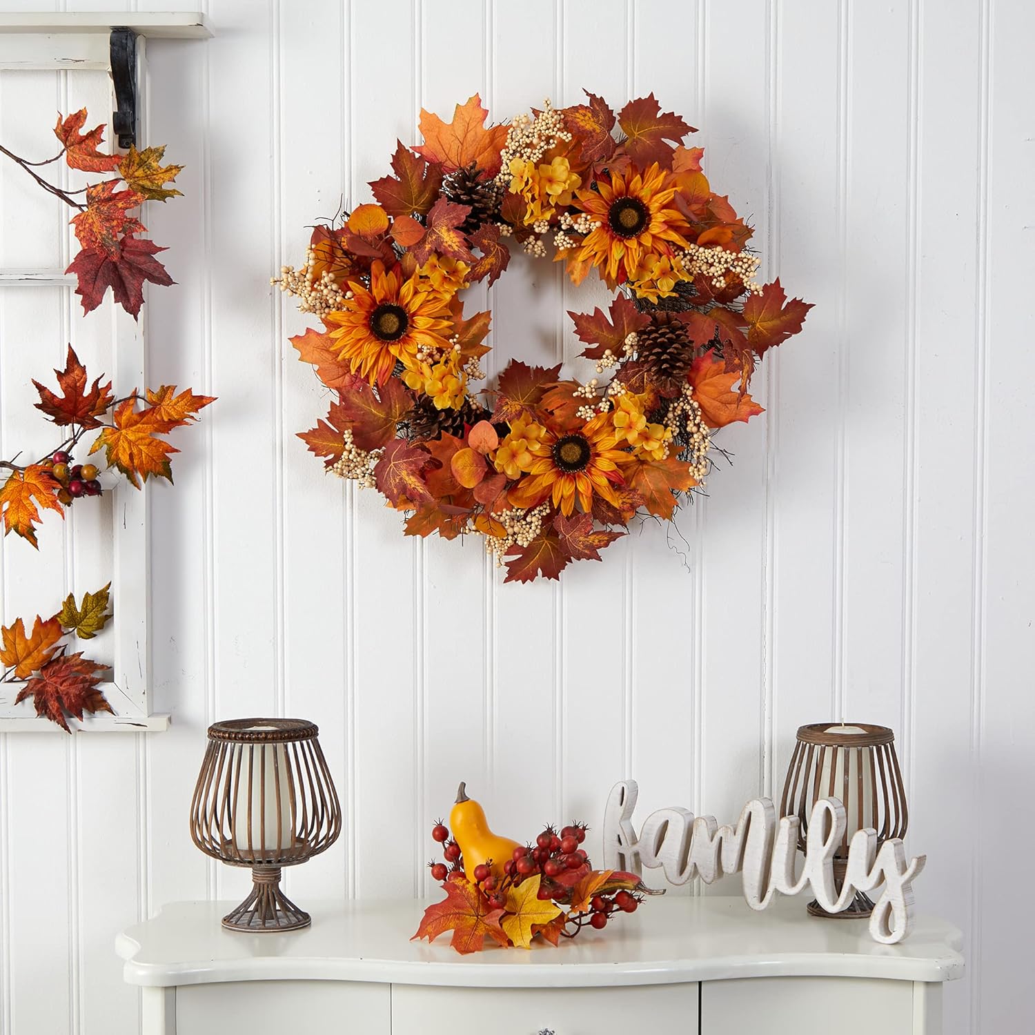 Nearly Natural 28in Autumn Fall Wreath