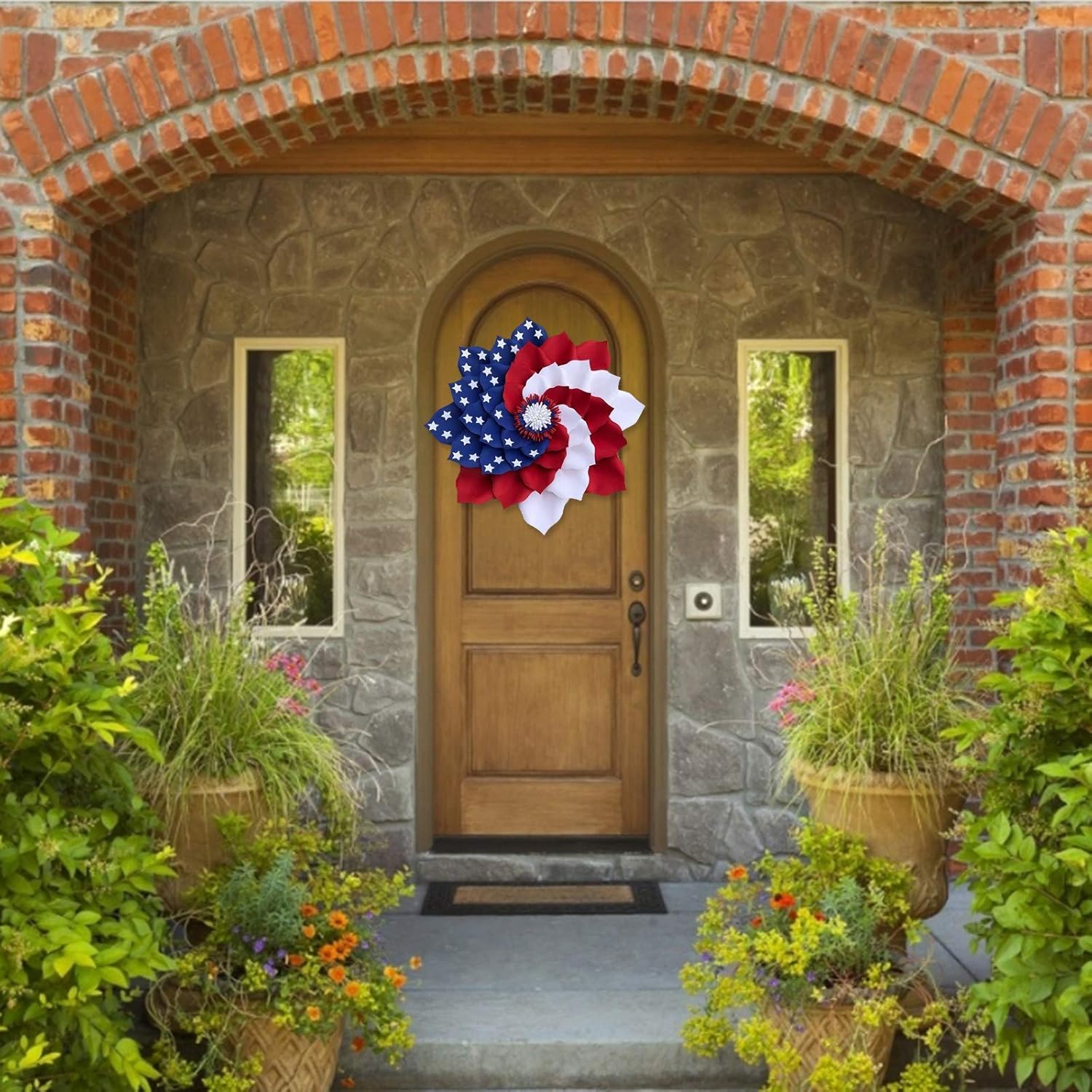 Patriotic Red White Blue Wreath for Front Door