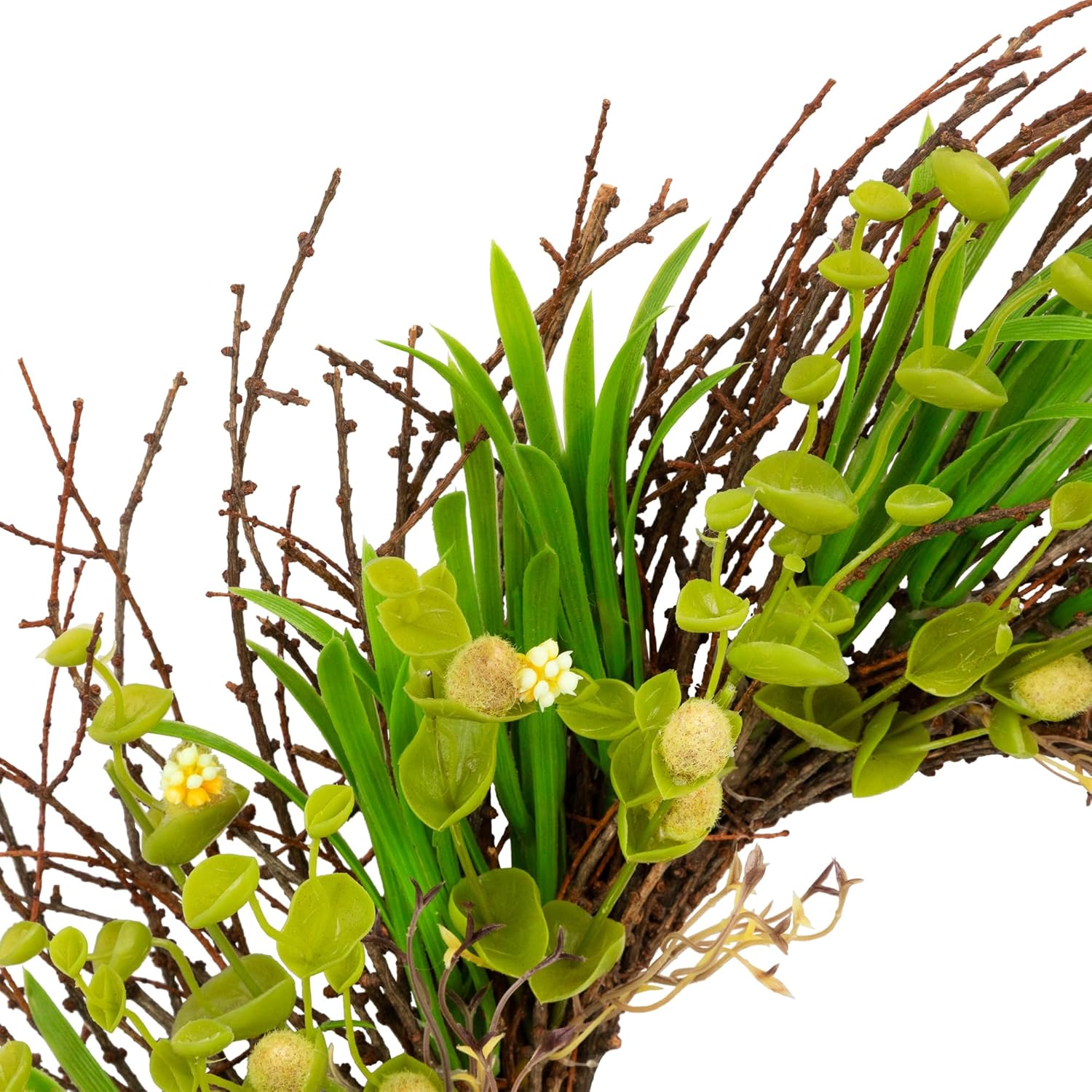 Northlight Budding Flowers Leaves Twigs Artificial Wreath 20 Inch Yellow