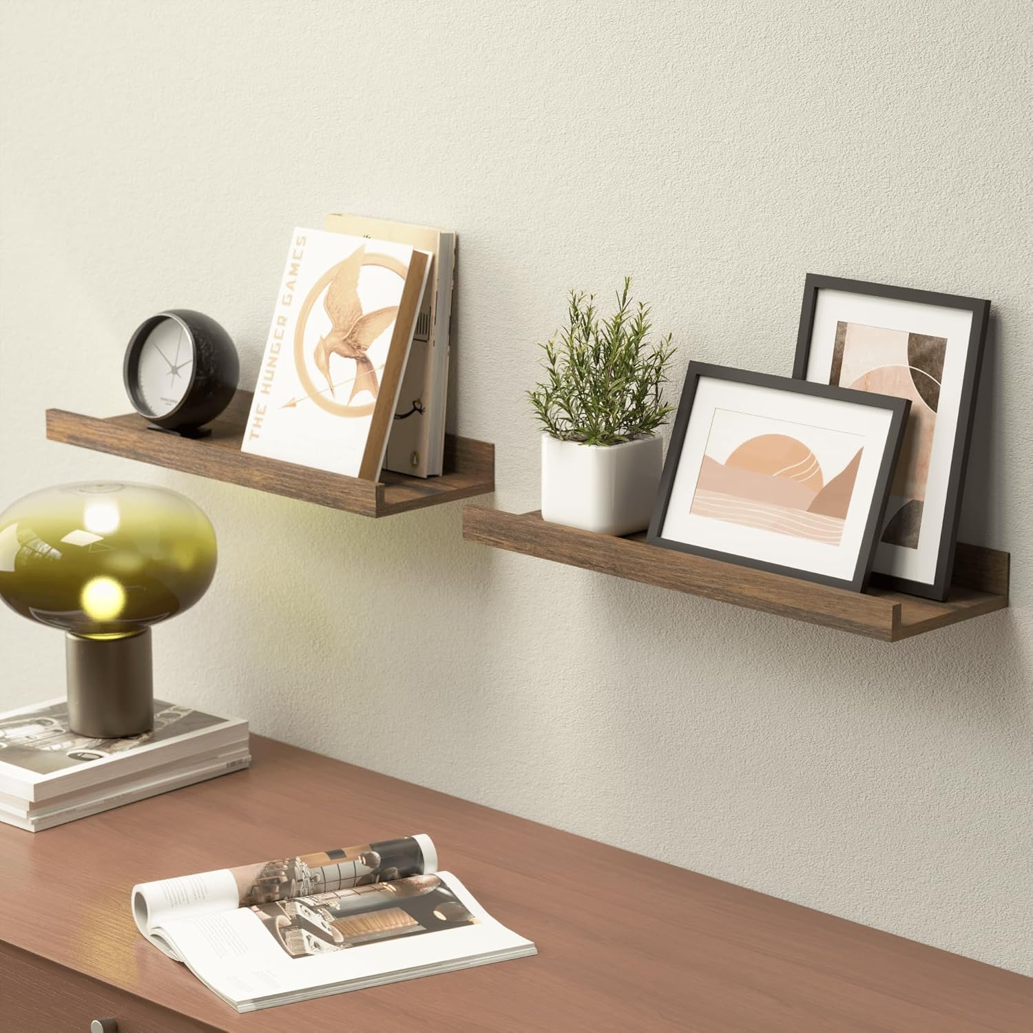 Boswillon Floating Shelves Set of 2 Brown Rustic Wall Mount