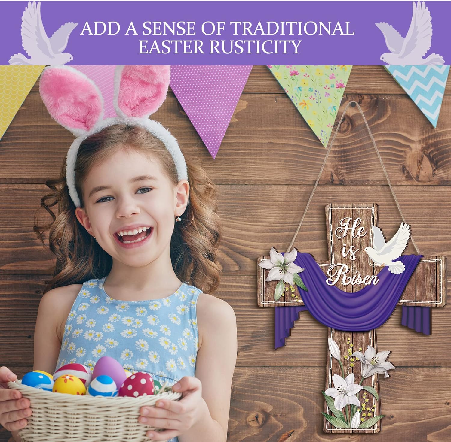 BBTO Easter Door Sign He Is Risen Hanging Decor