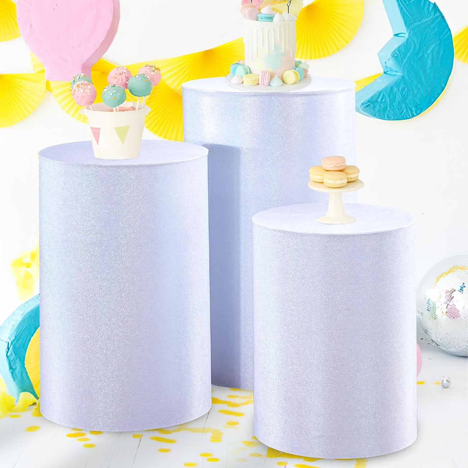 QueenDream Glitter Pedestal Stand Covers Set of 3
