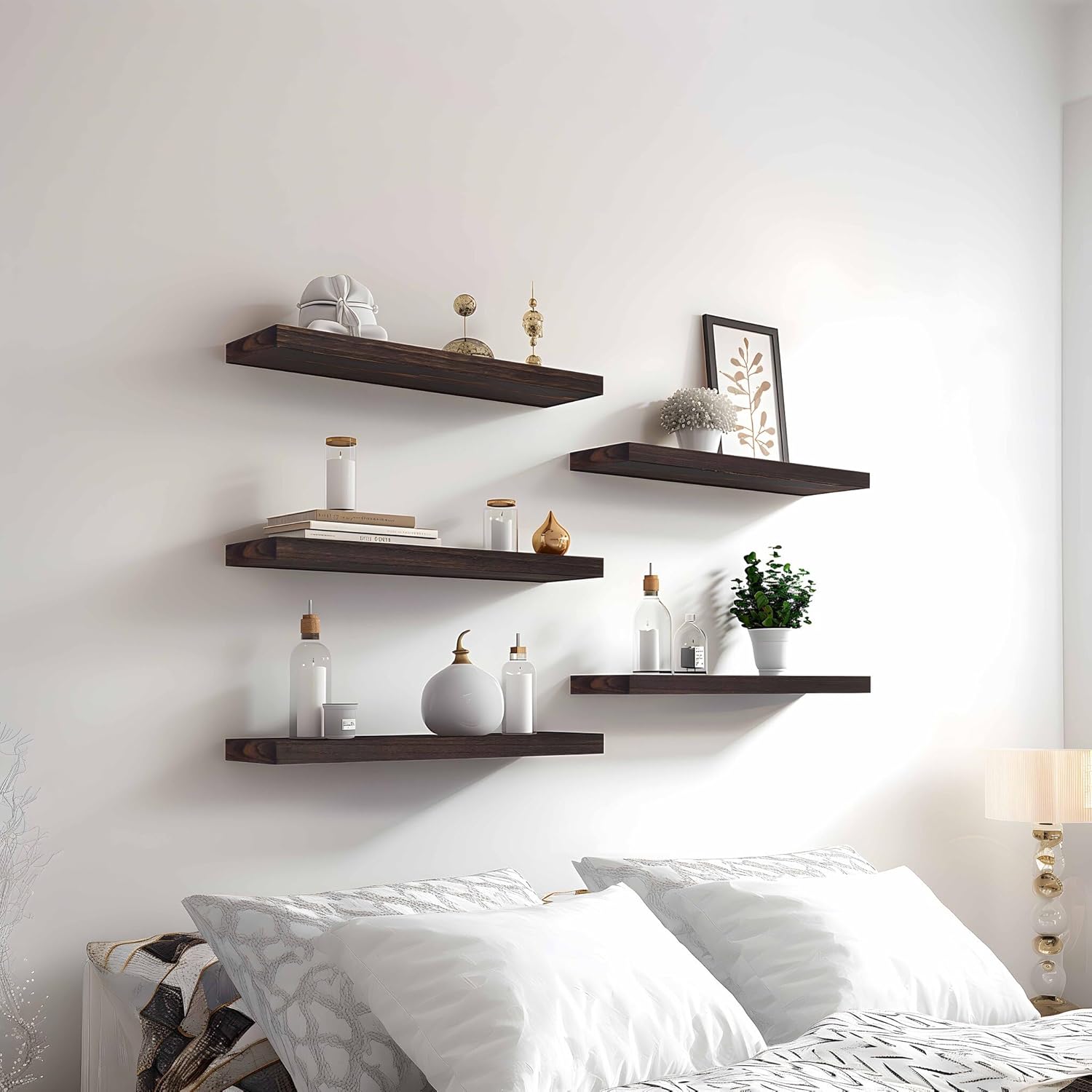 PHPH Wood Floating Shelves Set of 6 17 Inch Brown