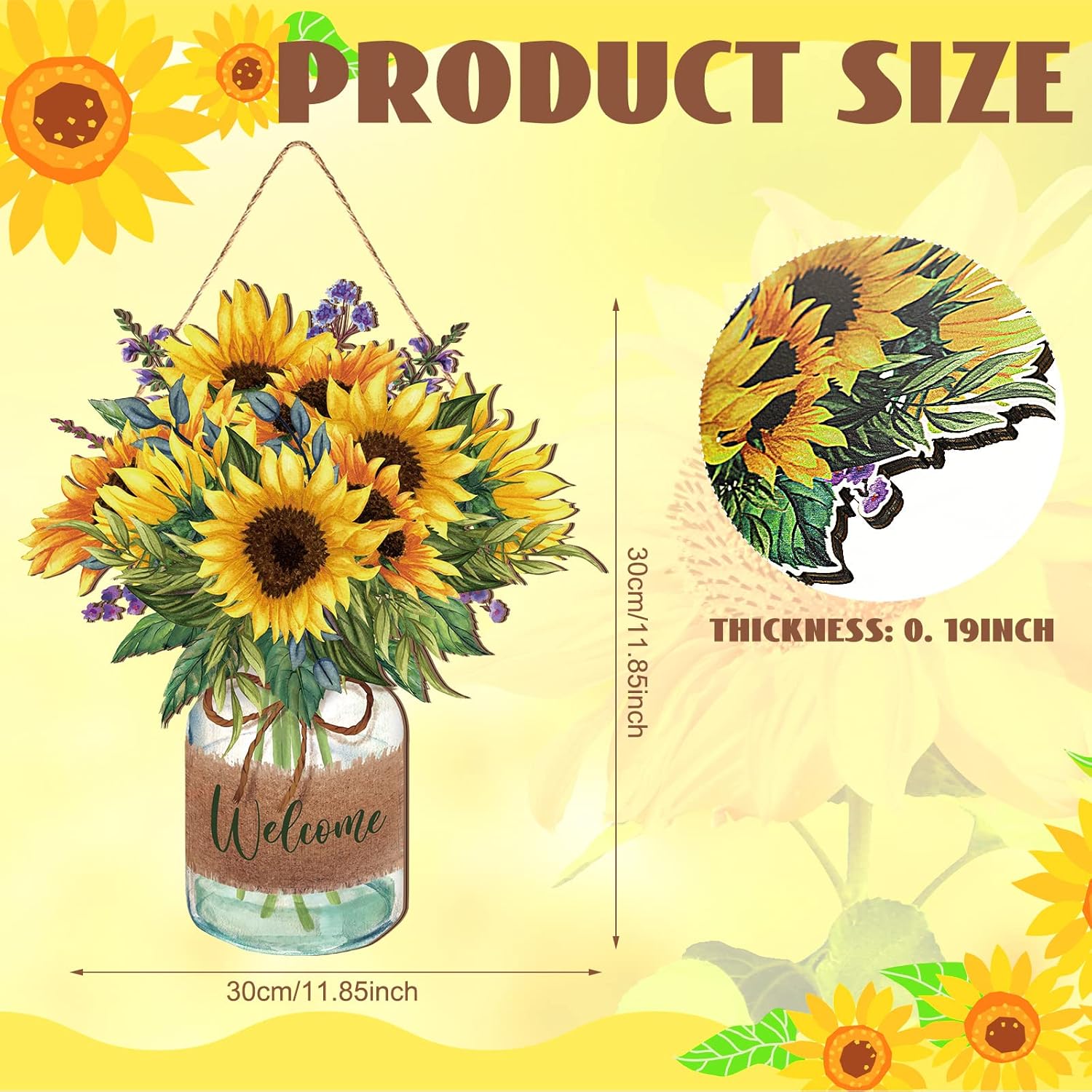 Shellwei Sunflower Welcome Door Sign Wooden Wreath