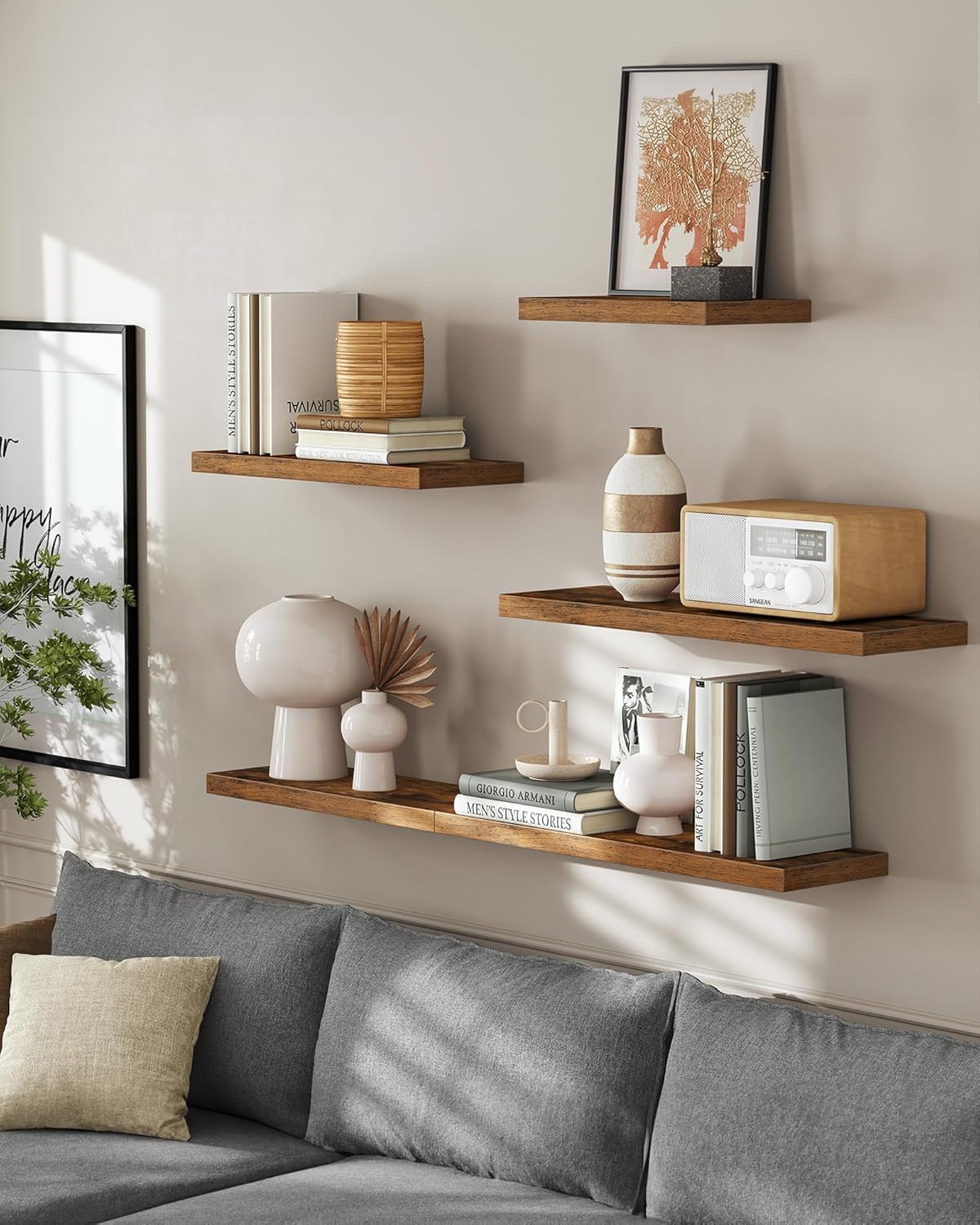 VASAGLE Floating Wall Shelves Set of 2 Rustic Brown