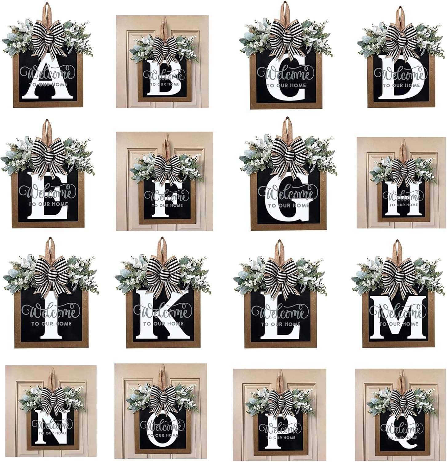 2023 New Surname Front Door Garland Wreath with 26 Letters Welcome Sign