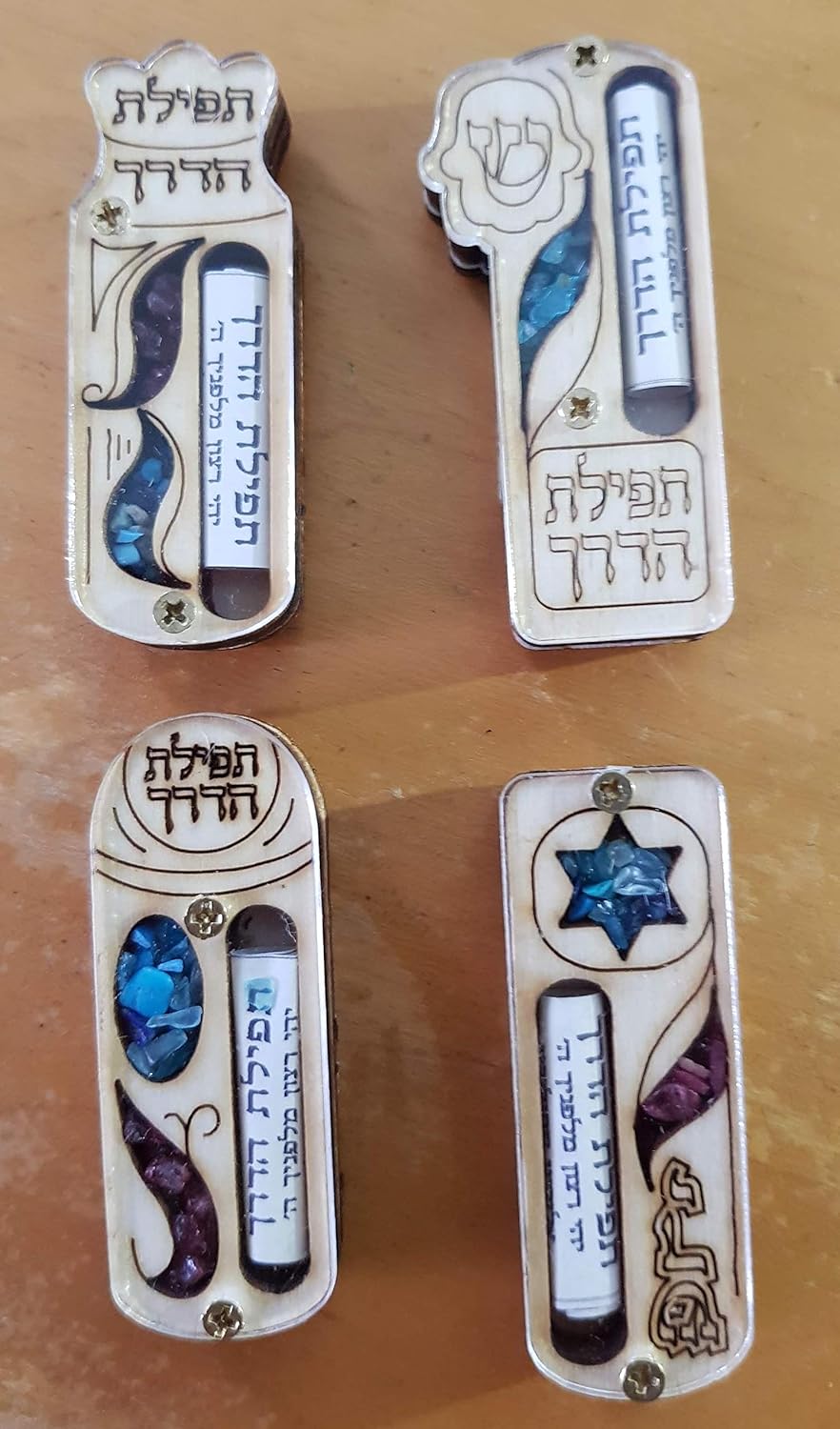 Bluenoemi Traveler Scroll Mezuzah Set of 4 for Car