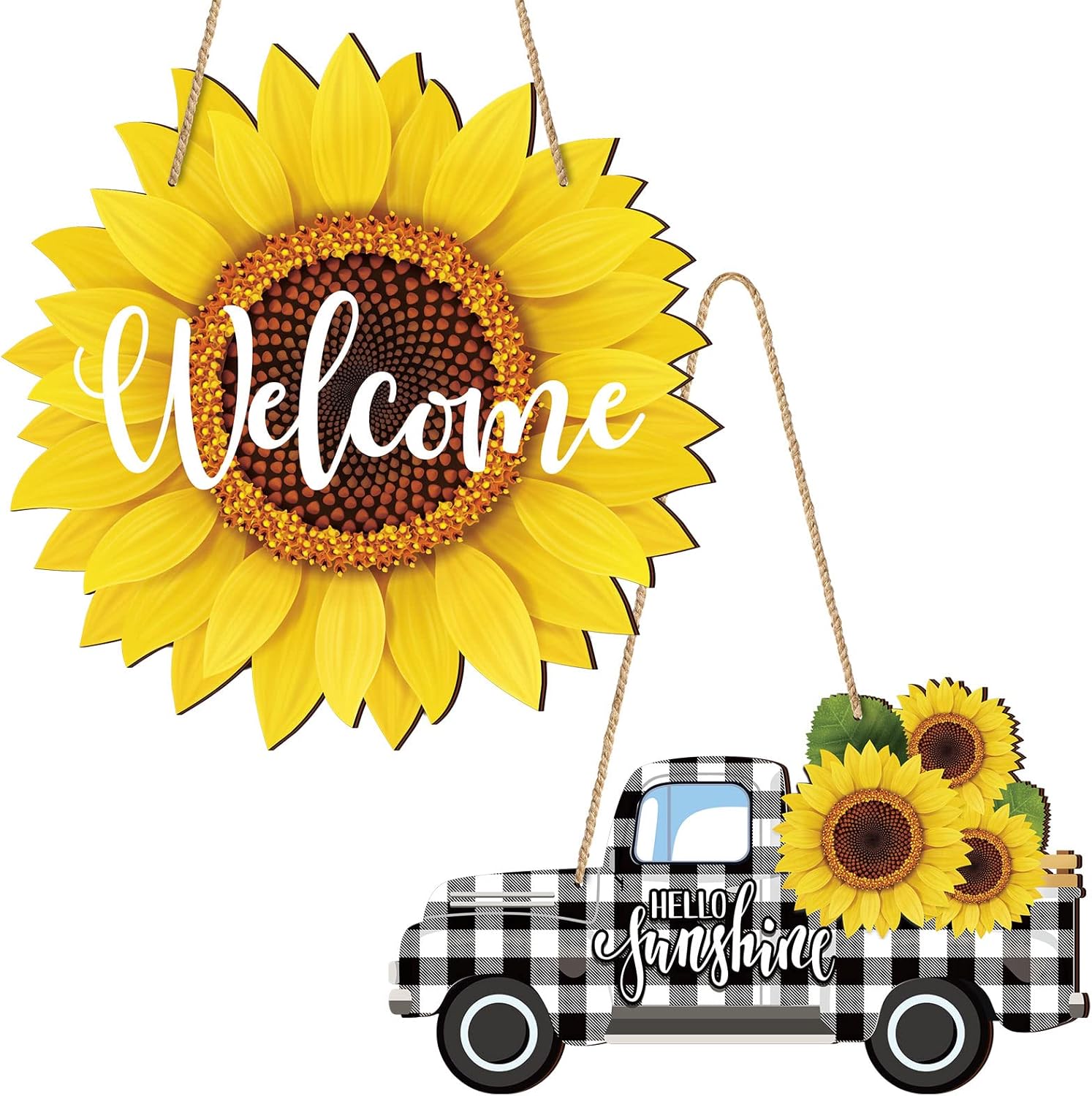 Chitidr 2 Pcs Sunflower Welcome Wooden Door Hanger