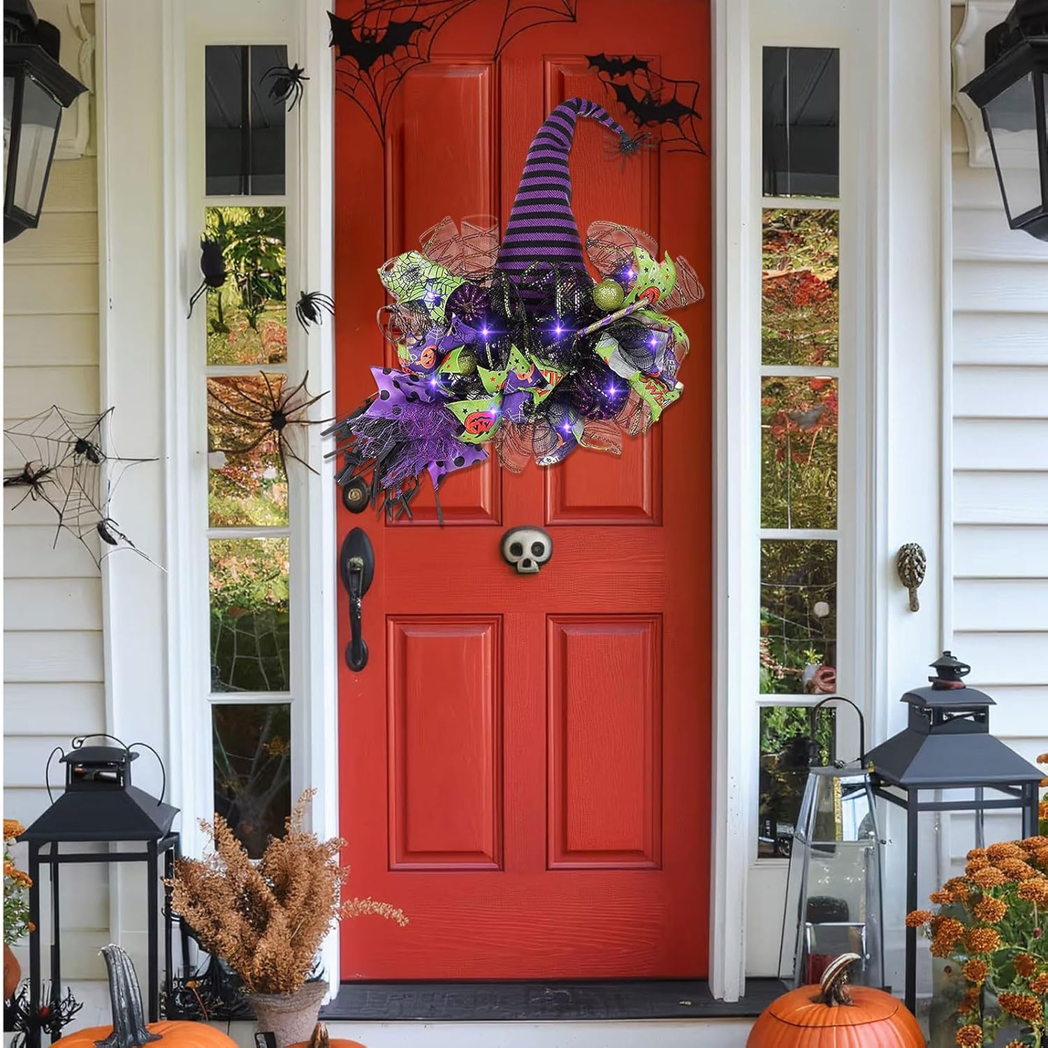 Spooky Halloween Wreath with Purple Lights