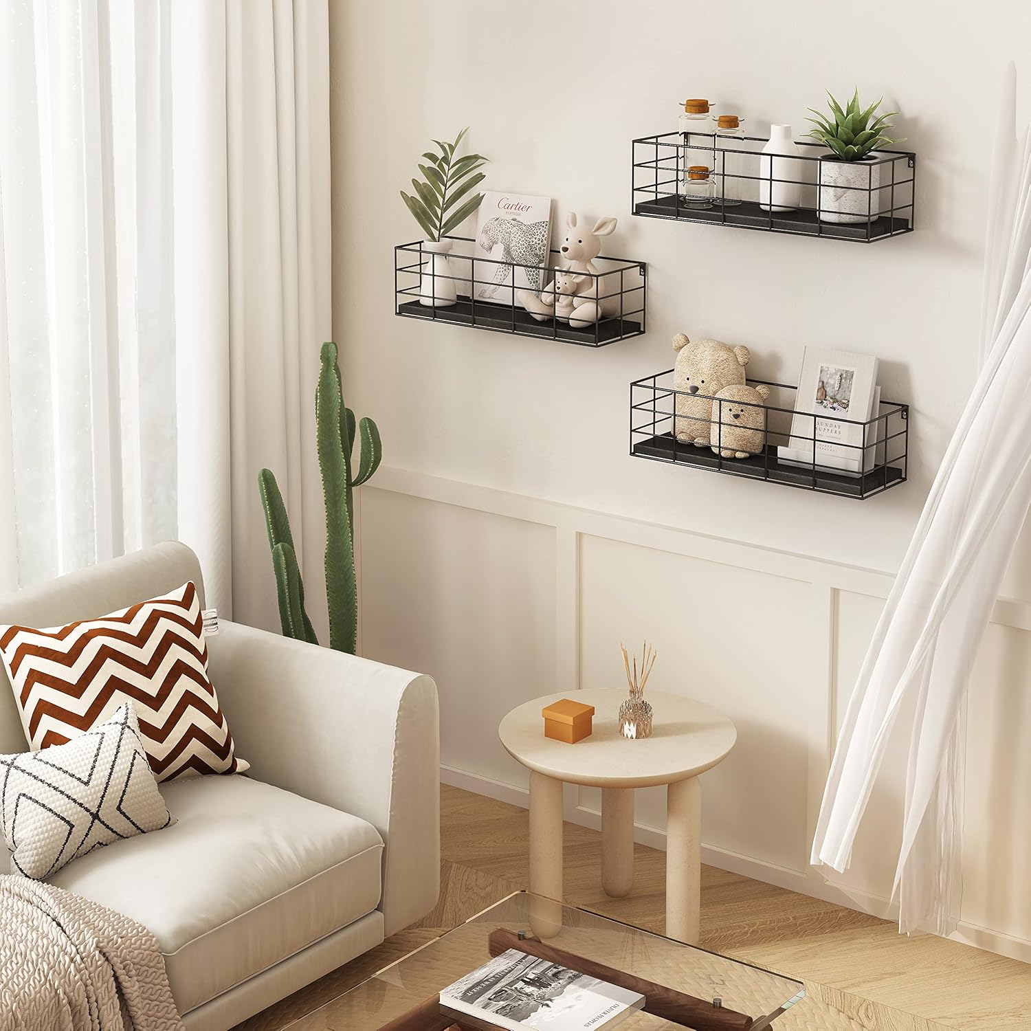Fixwal 4 Set Floating Shelves Wall Decor Storage Black