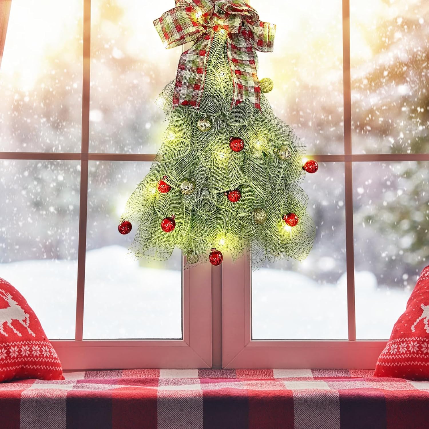 POTRUWE Handmade Christmas Tree Wreath for Front Door