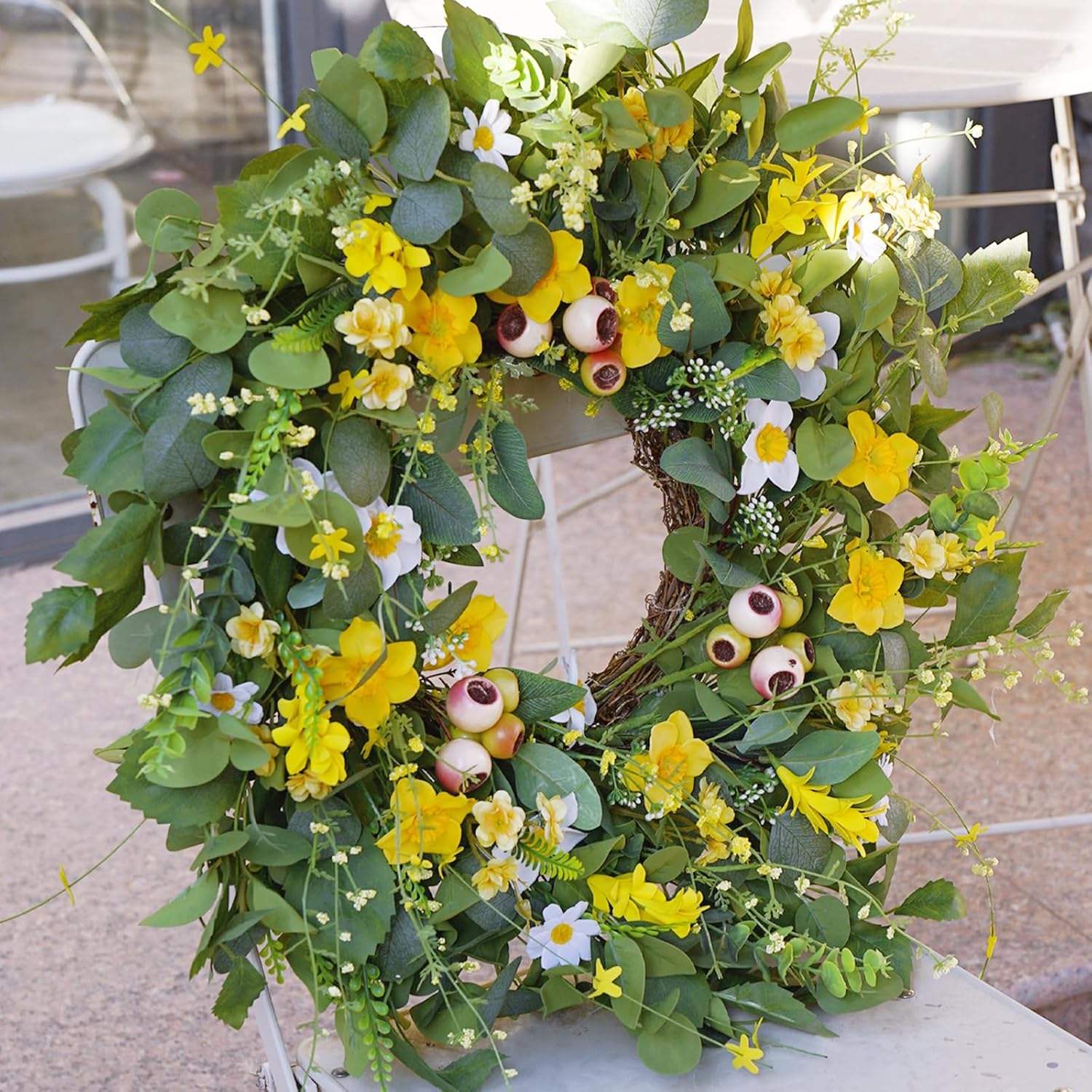 Spring Summer Artificial Wreath for Front Door