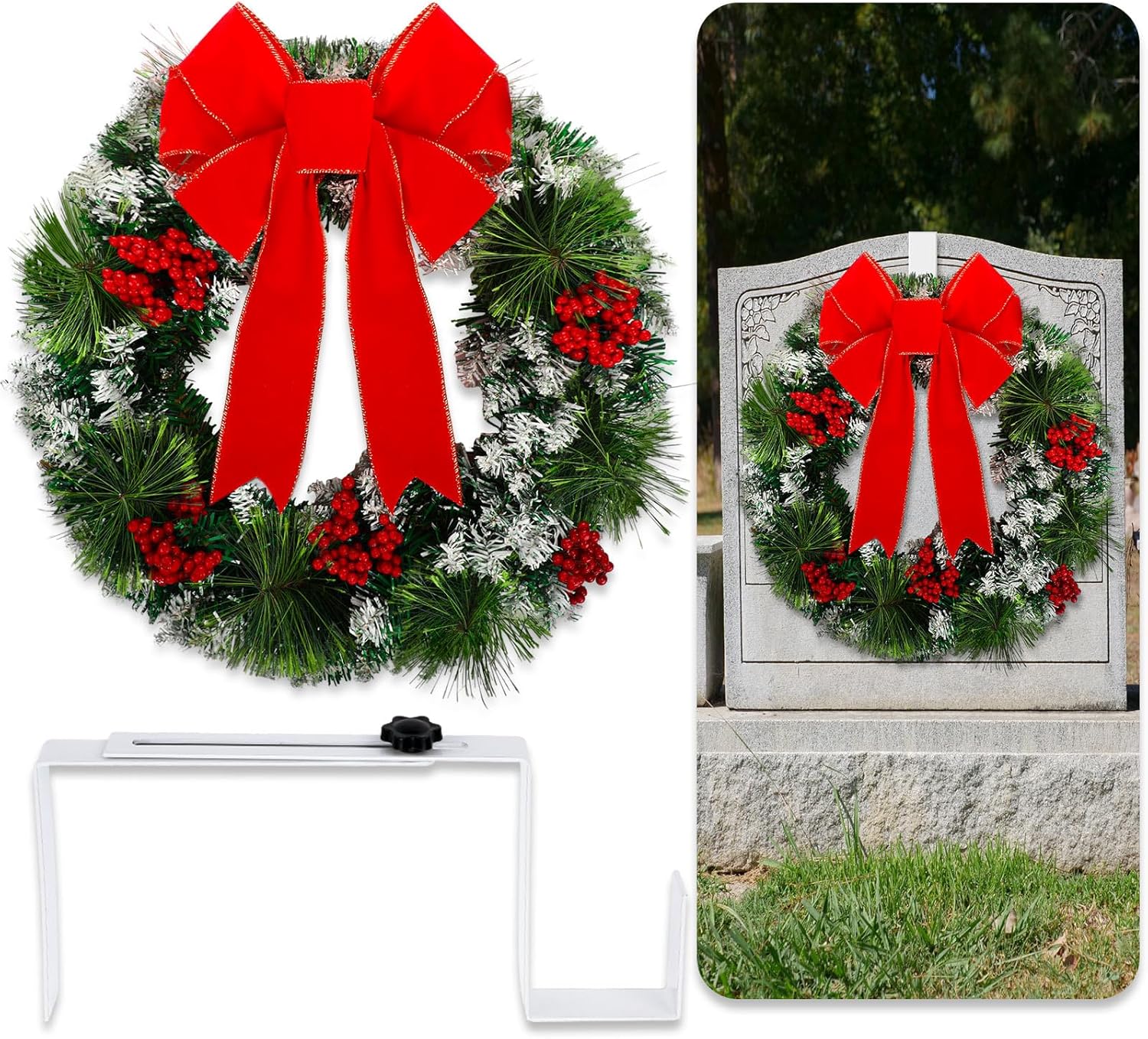 Hotop 2 Pcs Christmas Headstone Wreath Hanger Set