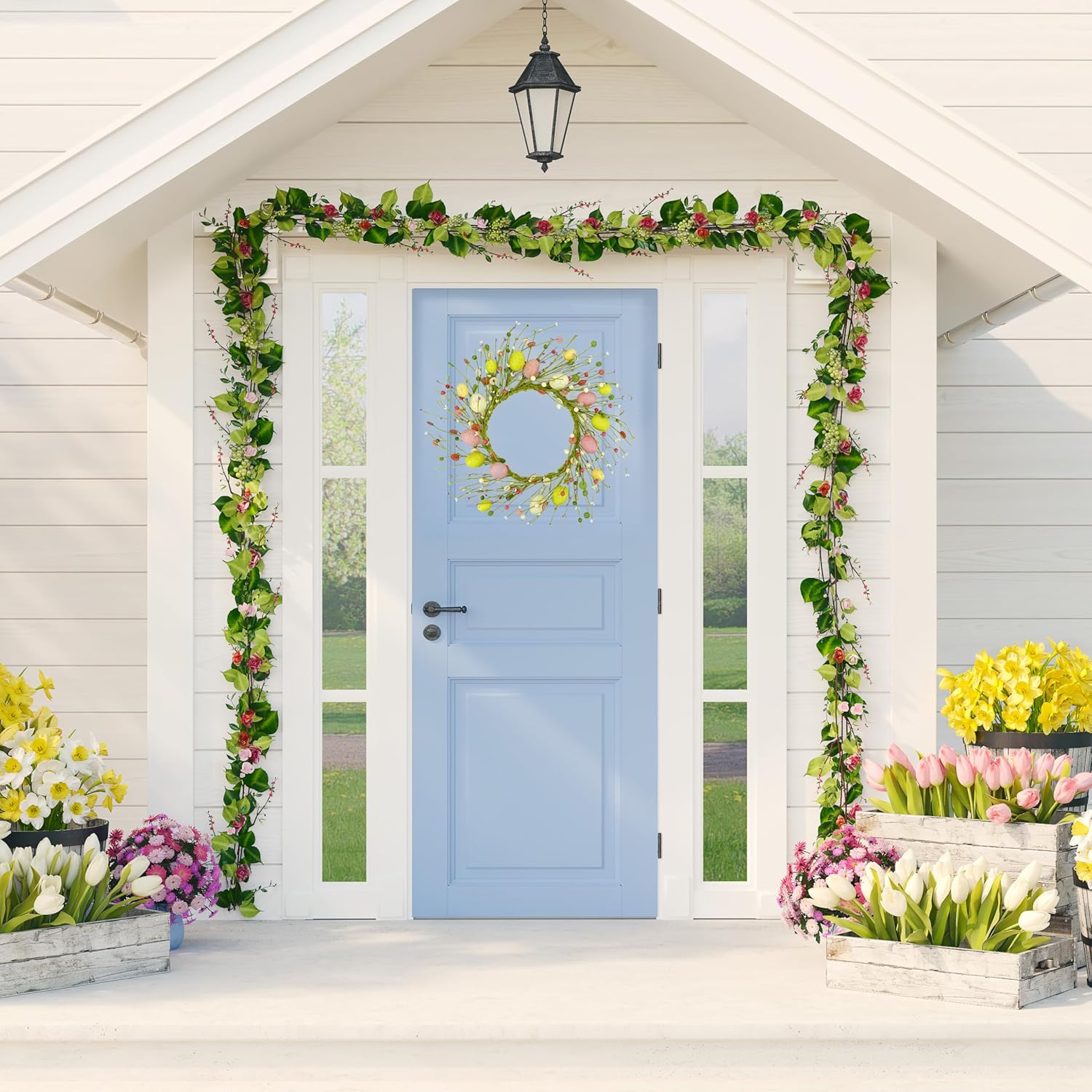 Adjustable Easter Wreath with Colorful Eggs and Berries