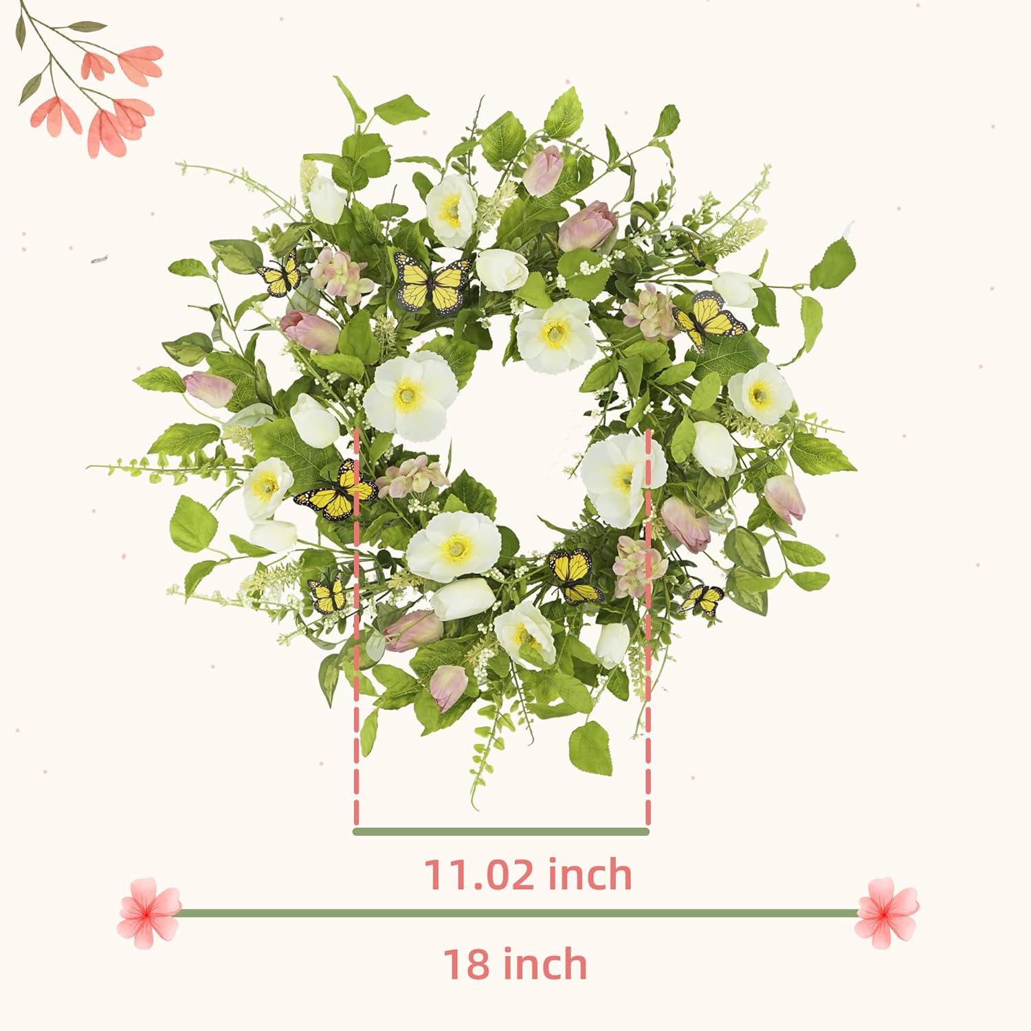 YNYLCHMX 18 Inch Spring Summer Wreath for Front Door