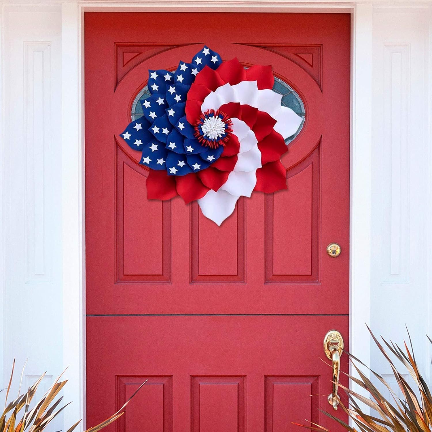Patriotic Red White Blue Wreath for Front Door
