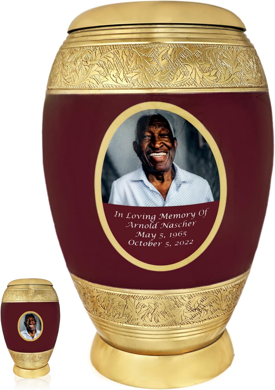 105 Inch Burgundy Personalized Cremation Urn for Human Ashes