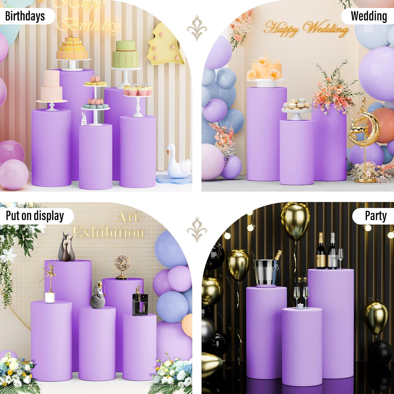 LEBENGURU 5Pcs Cylinder Pedestal Covers Purple Round Spandex