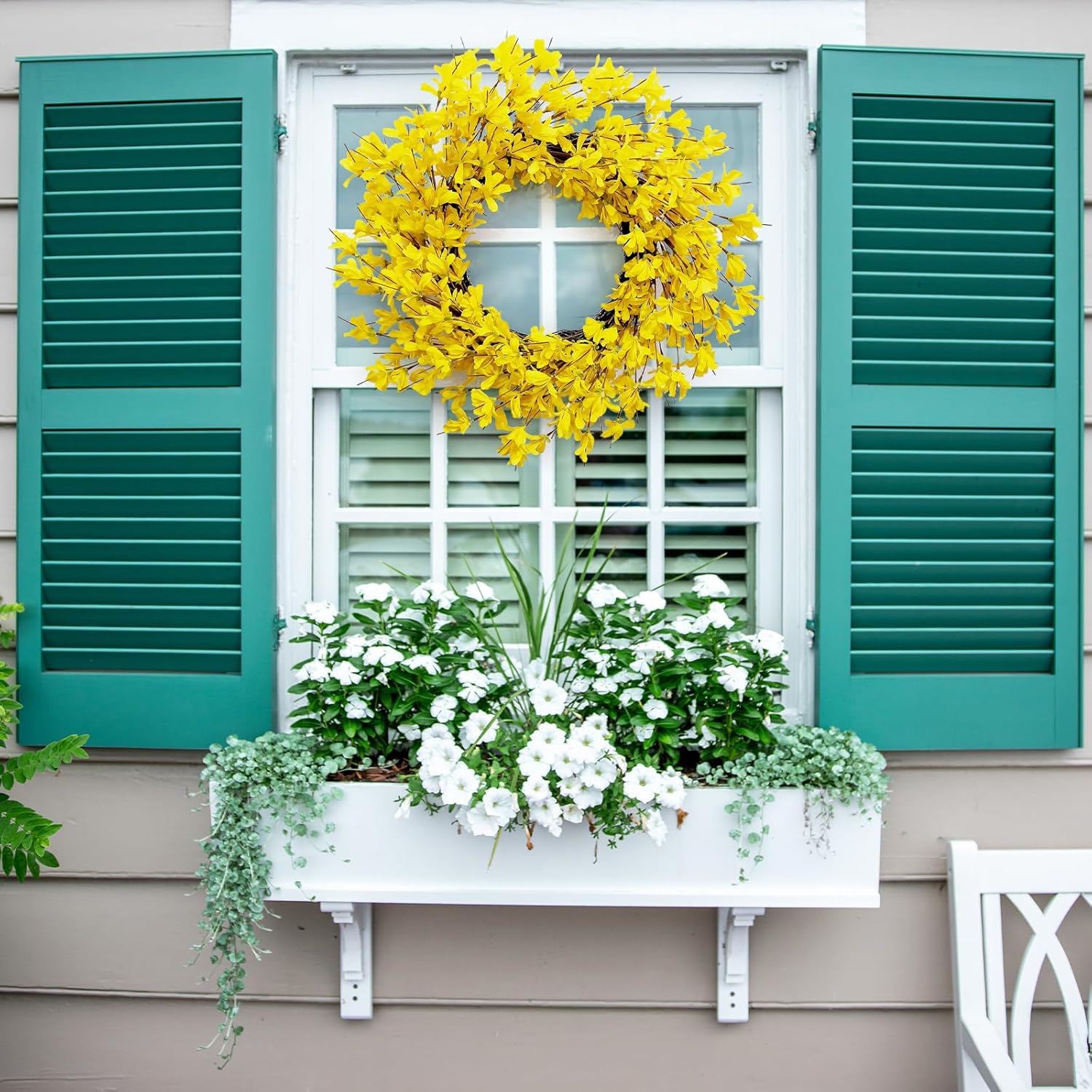 Huashen 24 Inch Yellow Forsythia Summer Wreath for Front Door