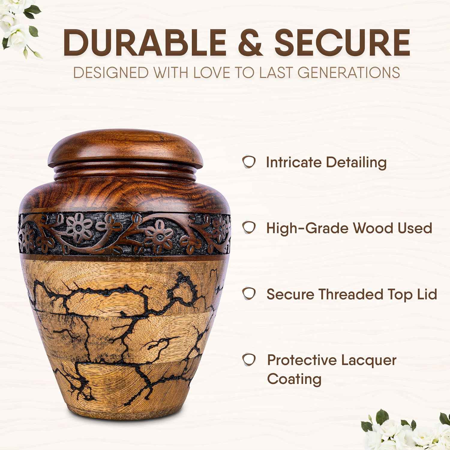 Premium Hand-Carved Wooden Cremation Urn