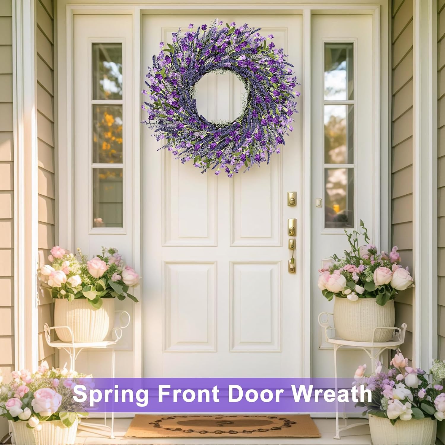 26 Inch Purple Lavender Wreath for Front Door Wedding Farmhouse
