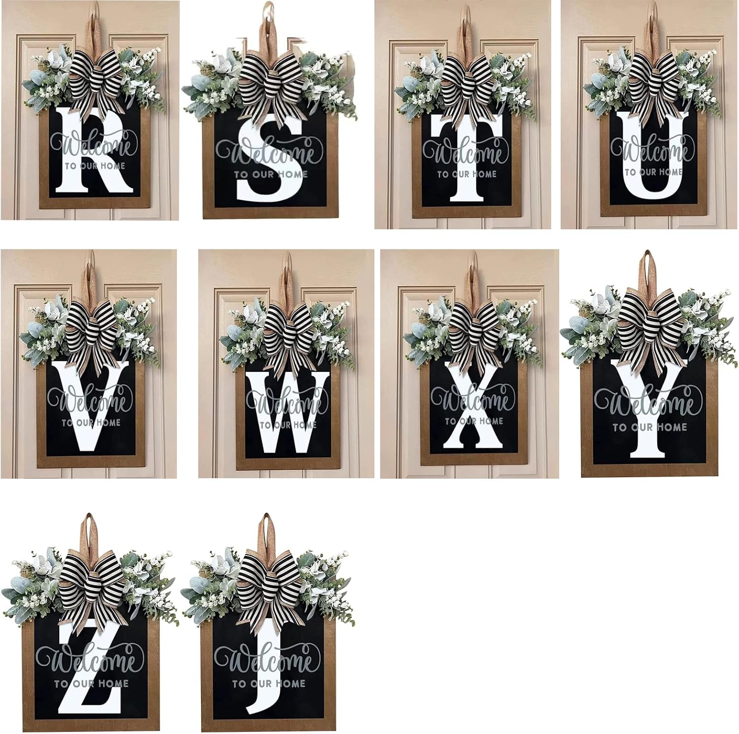 2023 New Surname Front Door Garland Wreath with 26 Letters Welcome Sign
