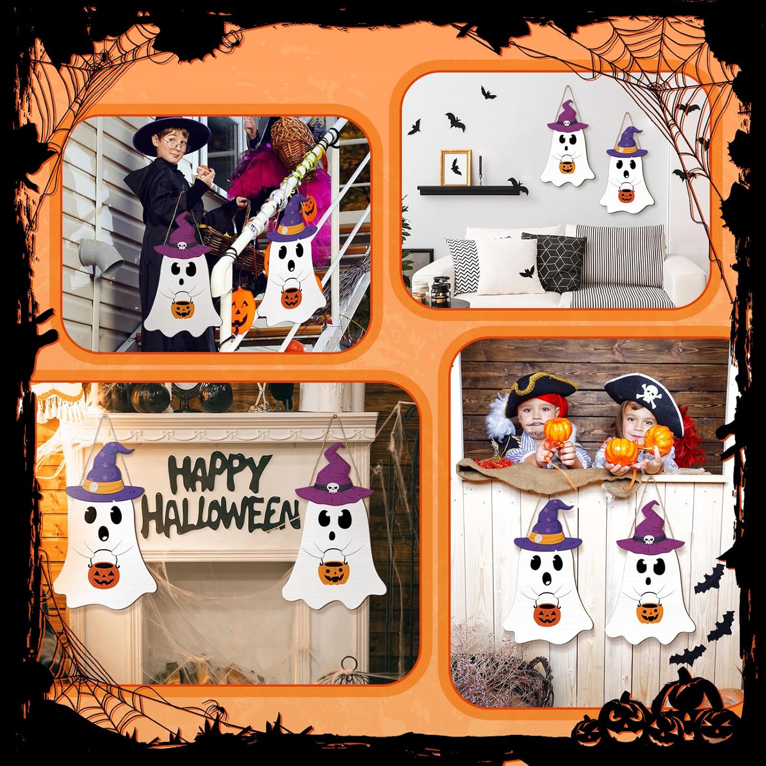 Shellwei 2 Pcs Halloween Welcome Sign Ghost Door Decoration