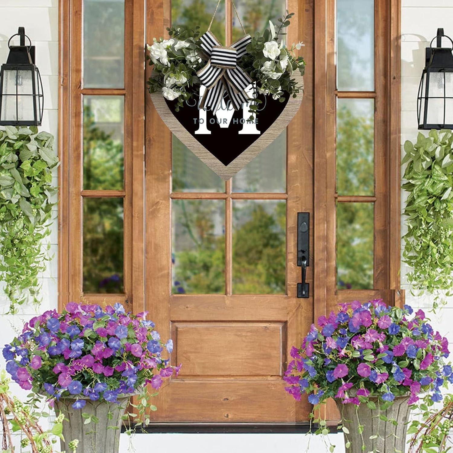 Initial Last Name Love Heart Front Door Wreath with Bow