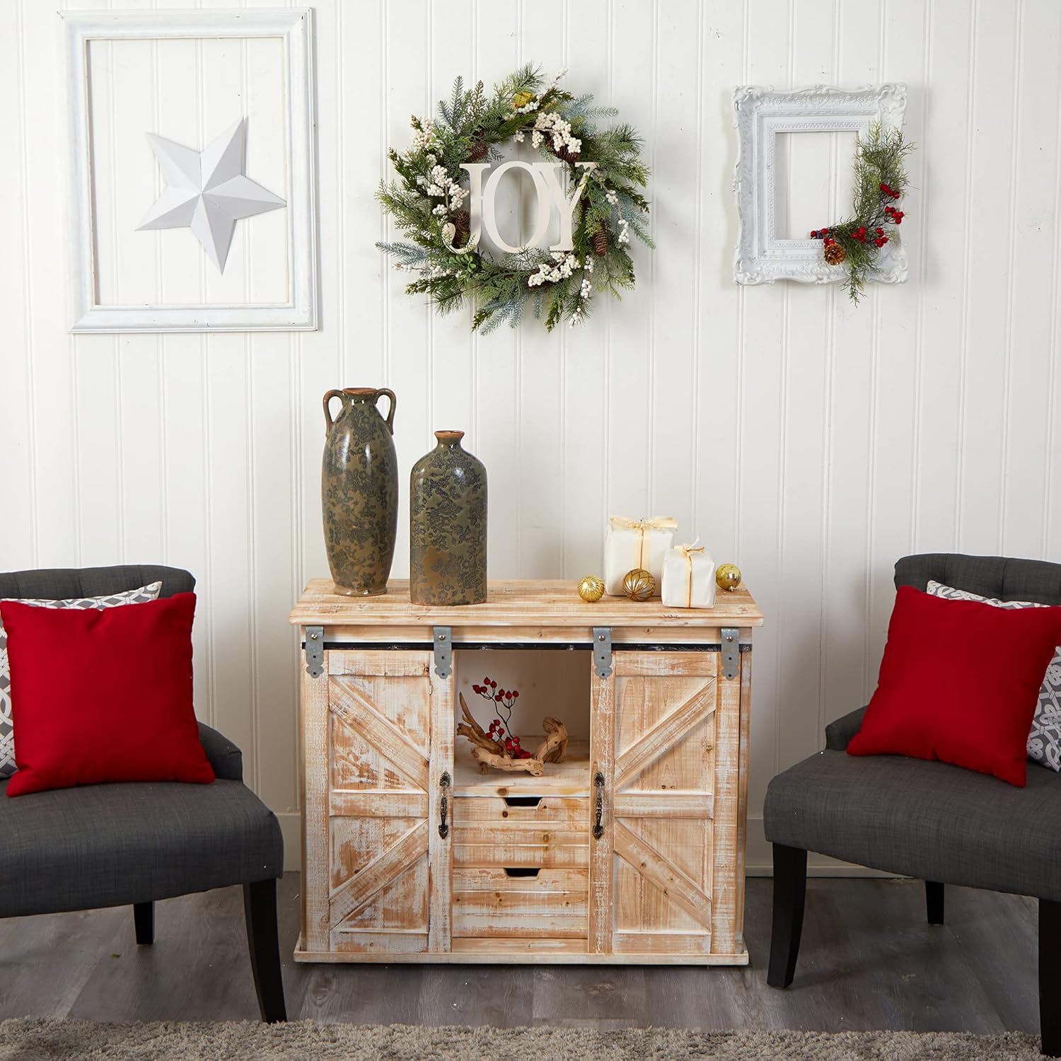 Nearly Natural 24in Christmas Joy Greenery Wreath