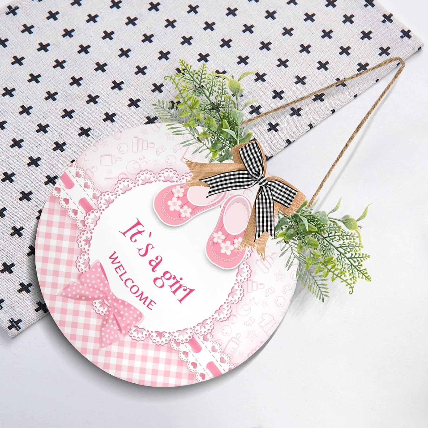 Exnundod Welcome Girl Wreath Door Hanger 12in