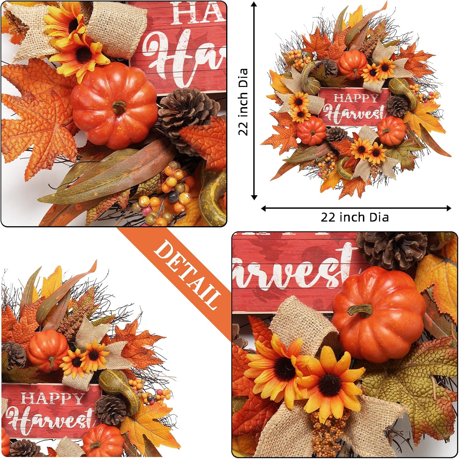 20 Inch Autumn Door Wreath with Burlap and Maple Leaves