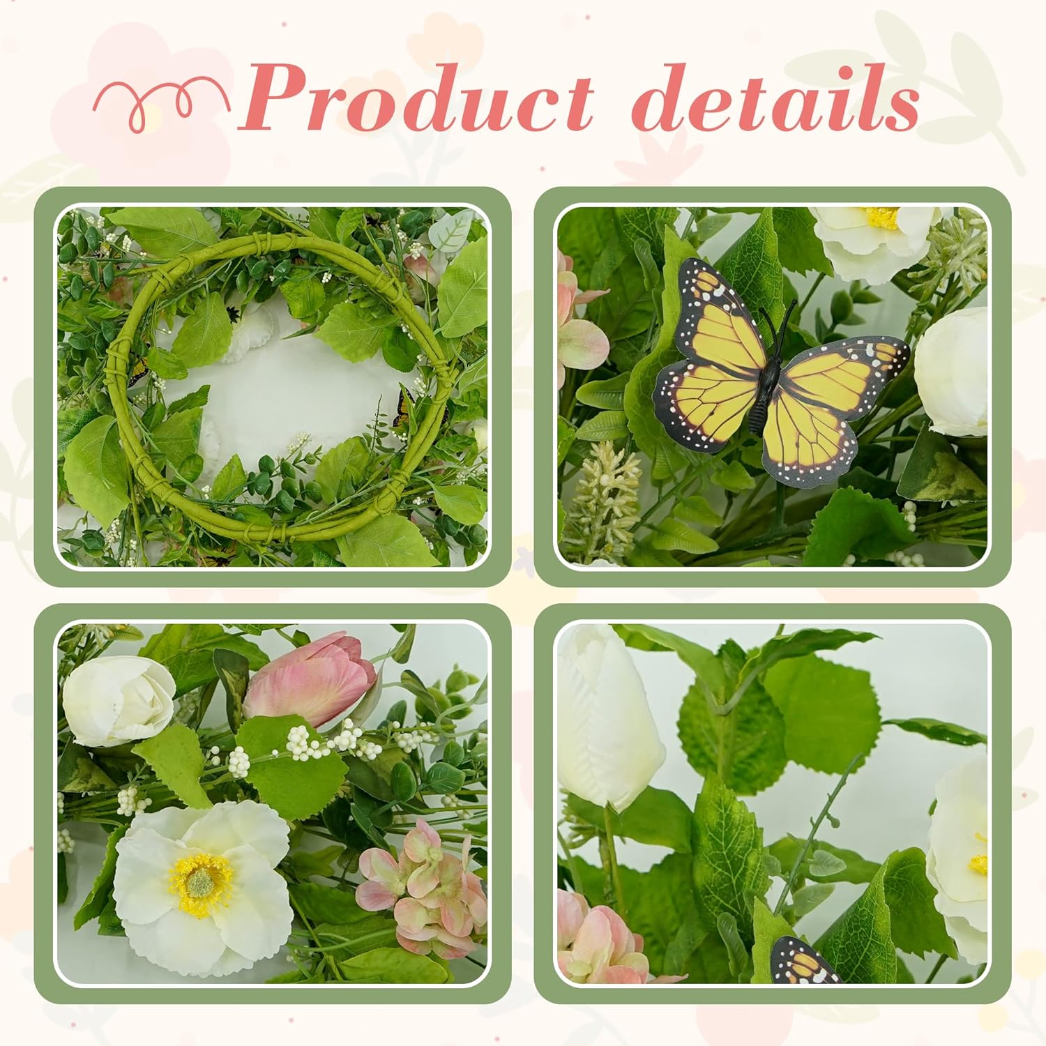 YNYLCHMX 18 Inch Spring Summer Wreath for Front Door
