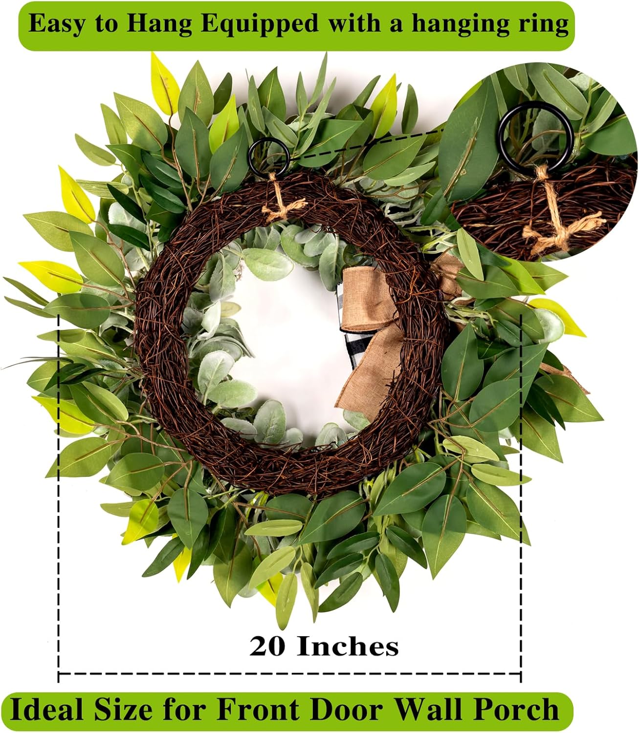 Lambs Ear Eucalyptus Front Door Wreath 20 Inch