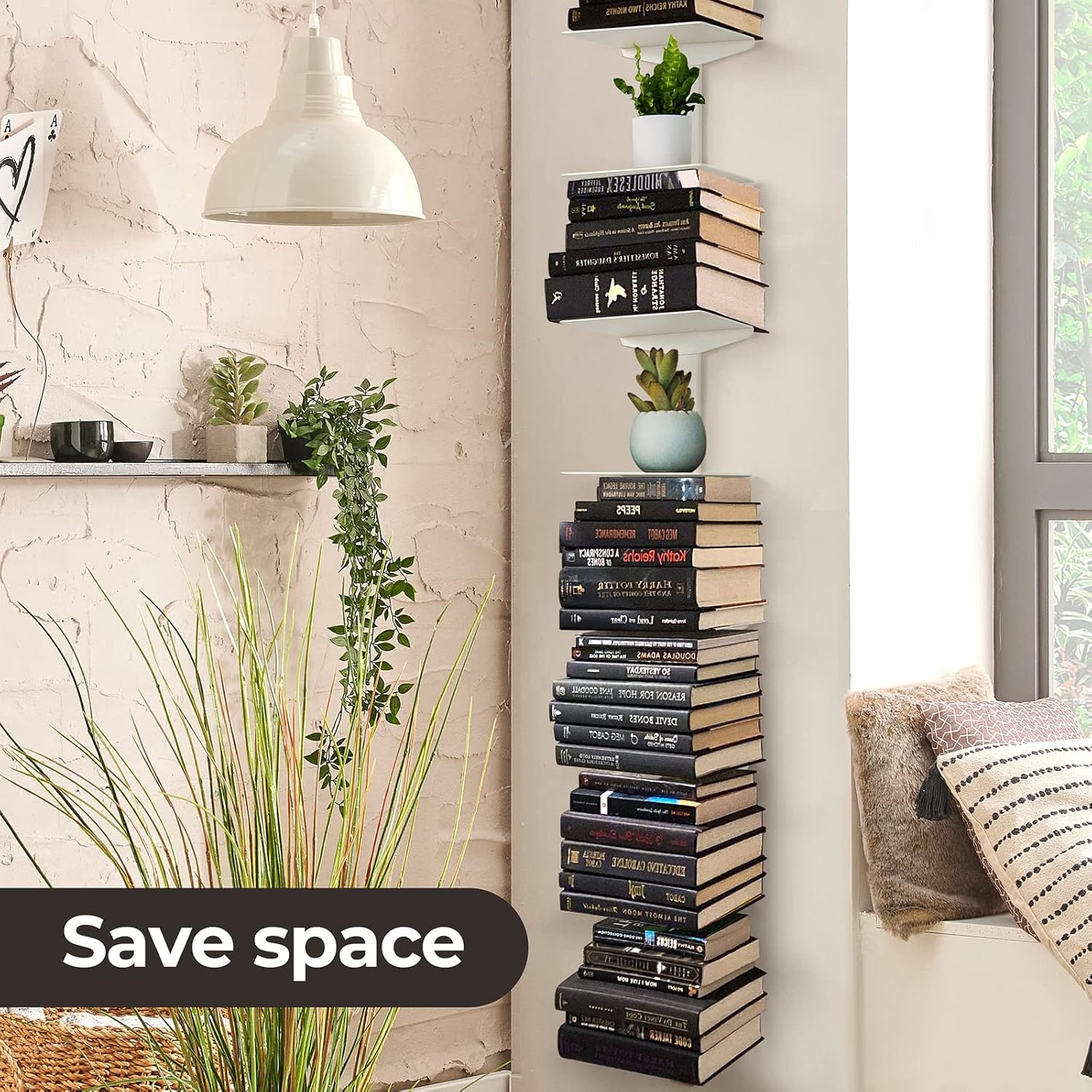 Floating Book Shelves 8 Tier Metal Wall Organizer 4 Pack