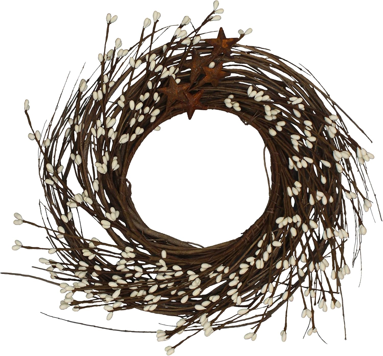 Primitives Rustic Wreath with Barn Stars and Berries 12 Inch Ivory