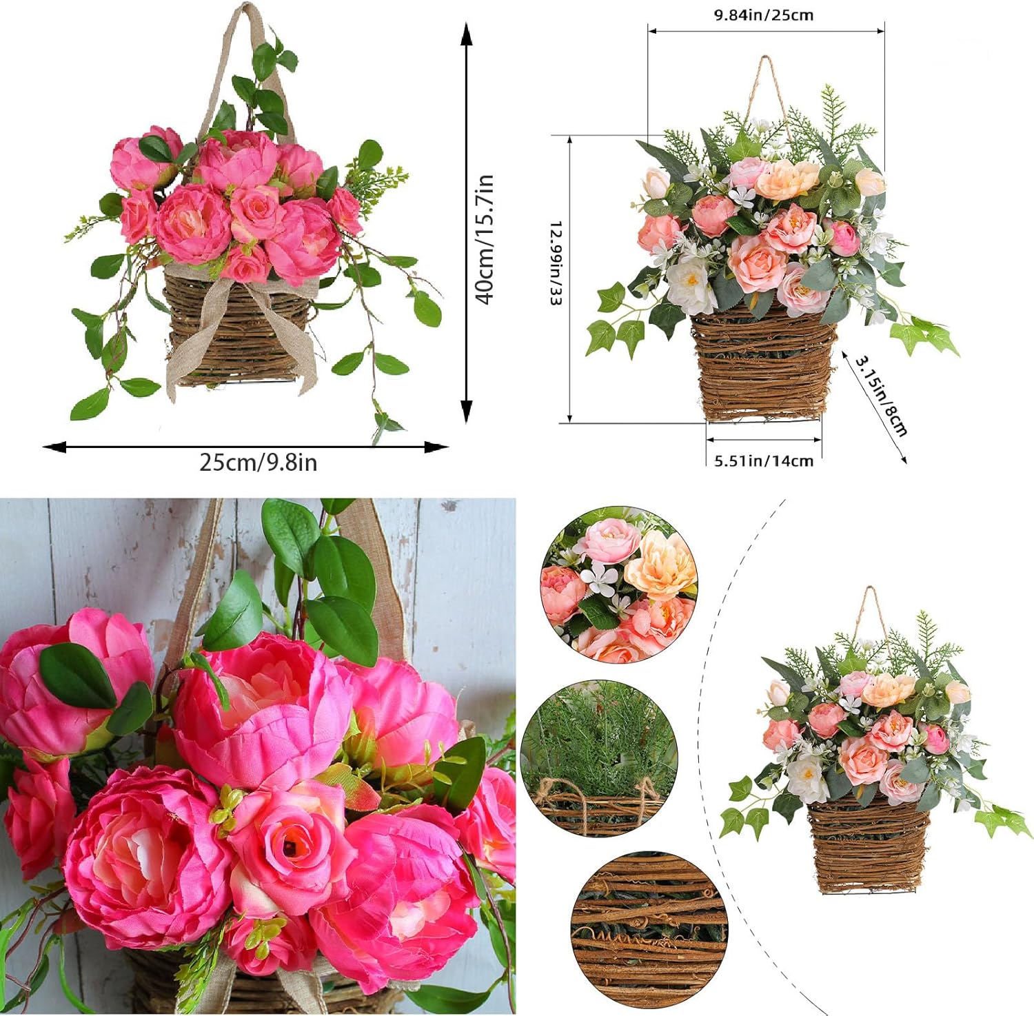 Cream Hydrangea Door Hanger Basket Wreath 1