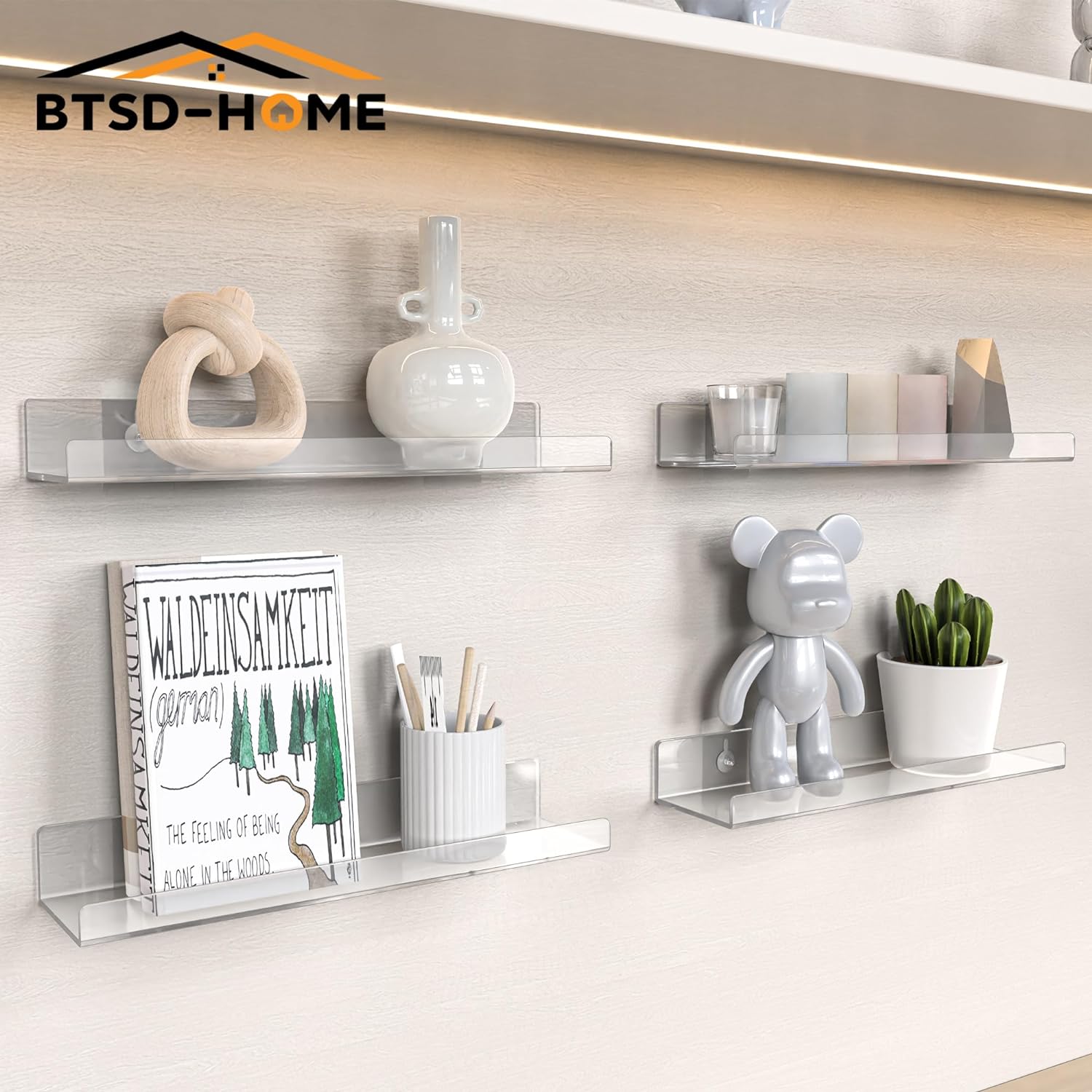 BTSD Home 6 Pack 15 Inch Clear Acrylic Wall Shelves