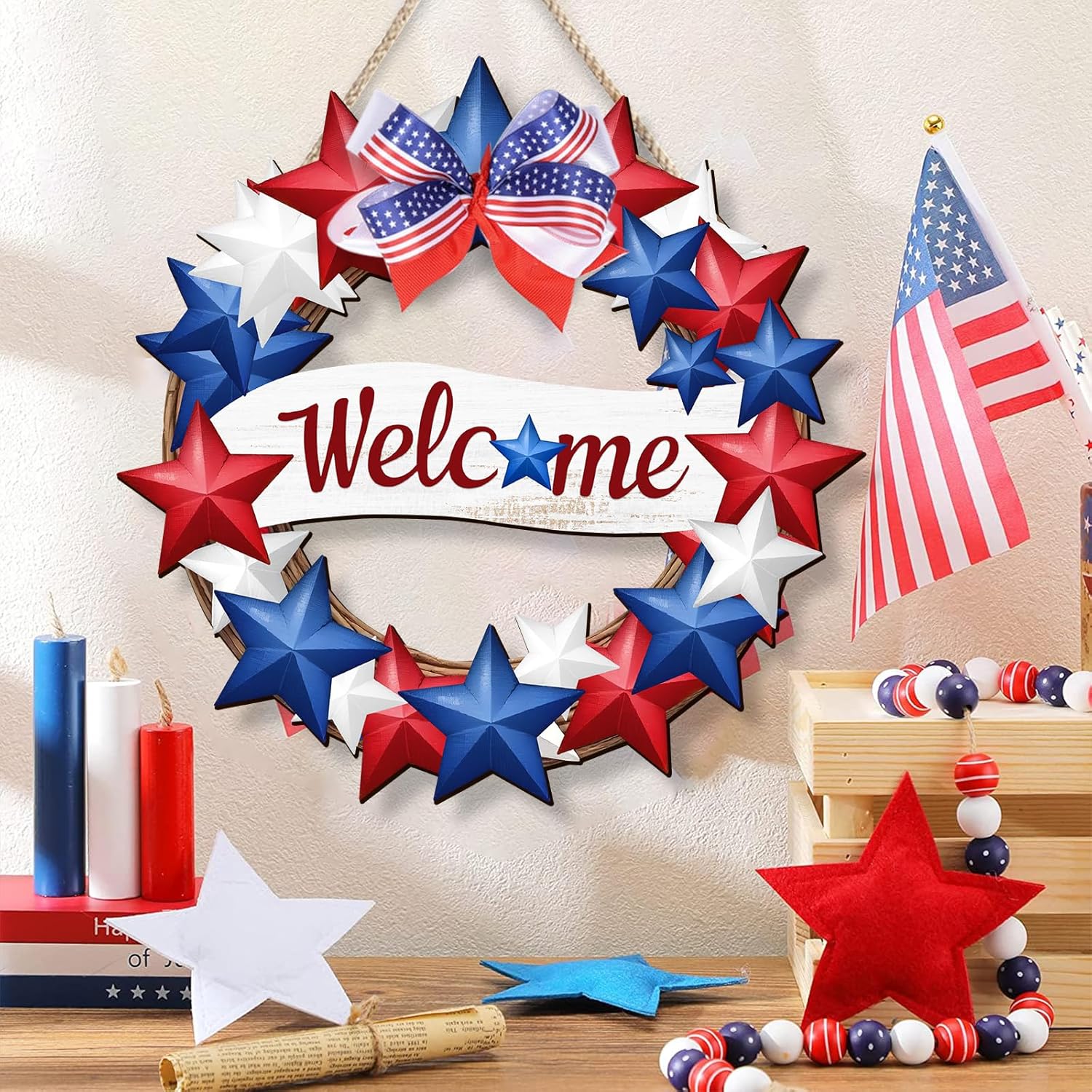 COLOR VALLEY ART Patriotic Wreath Welcome Sign