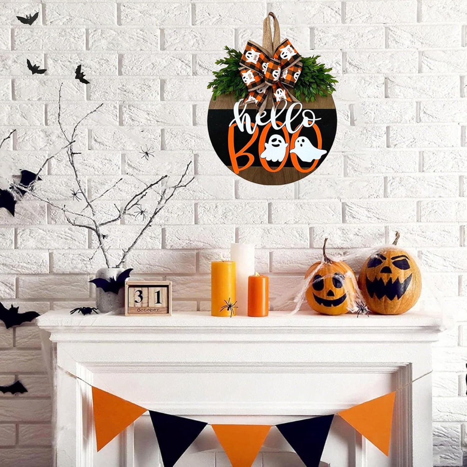 Cute Halloween Ghost Welcome Wreath Door Hanger