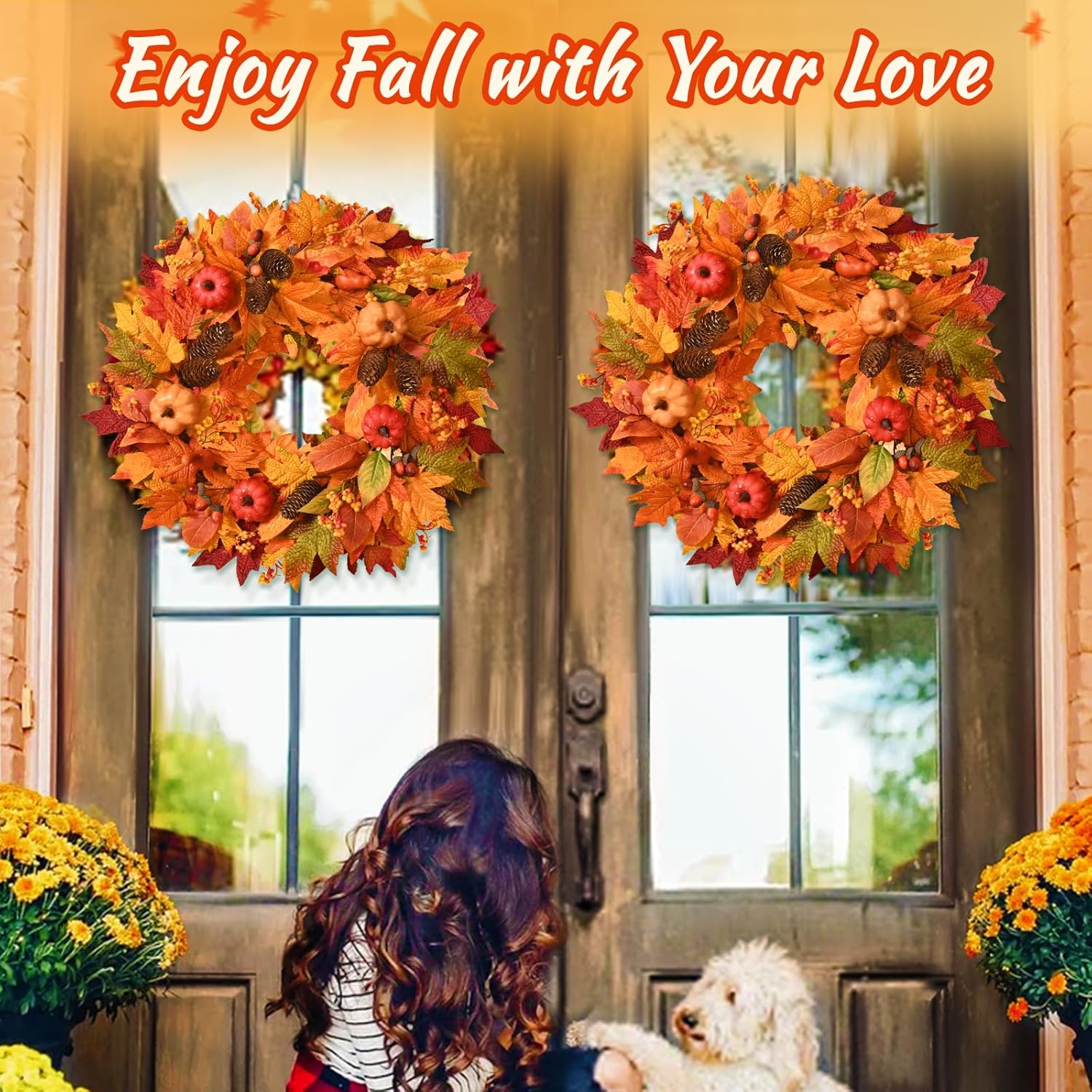 22 Inch Fall Wreath with Pumpkins and Pinecones