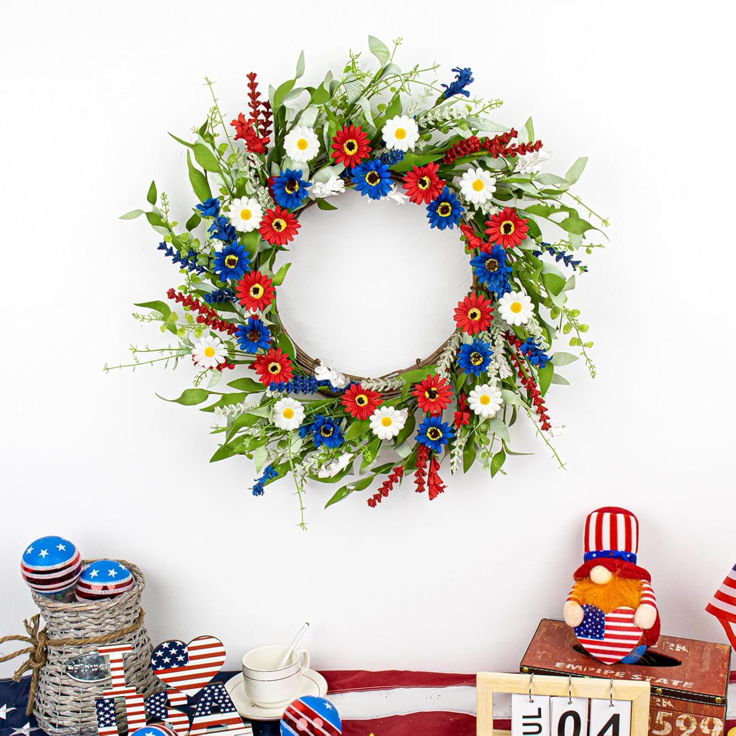 22 Inches Patriotic Wreath for Front Door and Wall