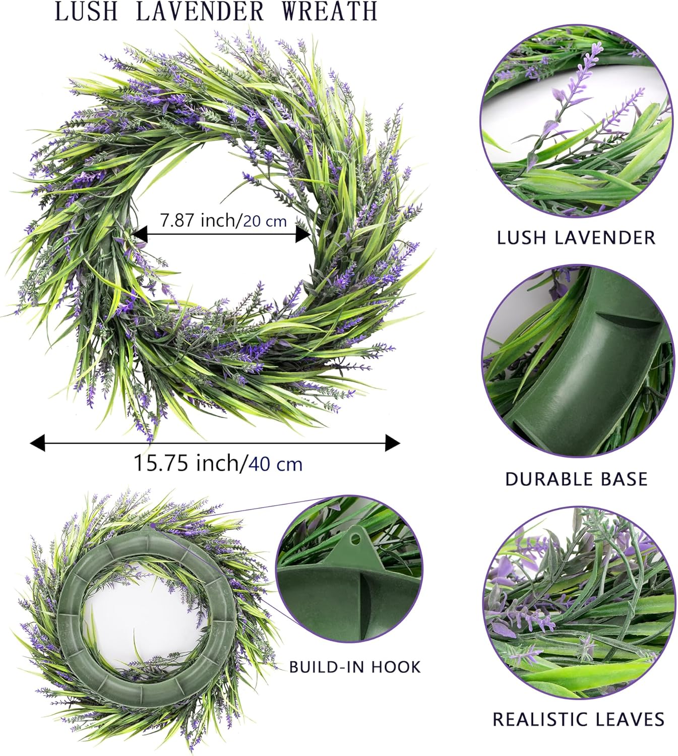 Lavender Wreath Front Door 16 Inch Artificial Farmhouse Decor