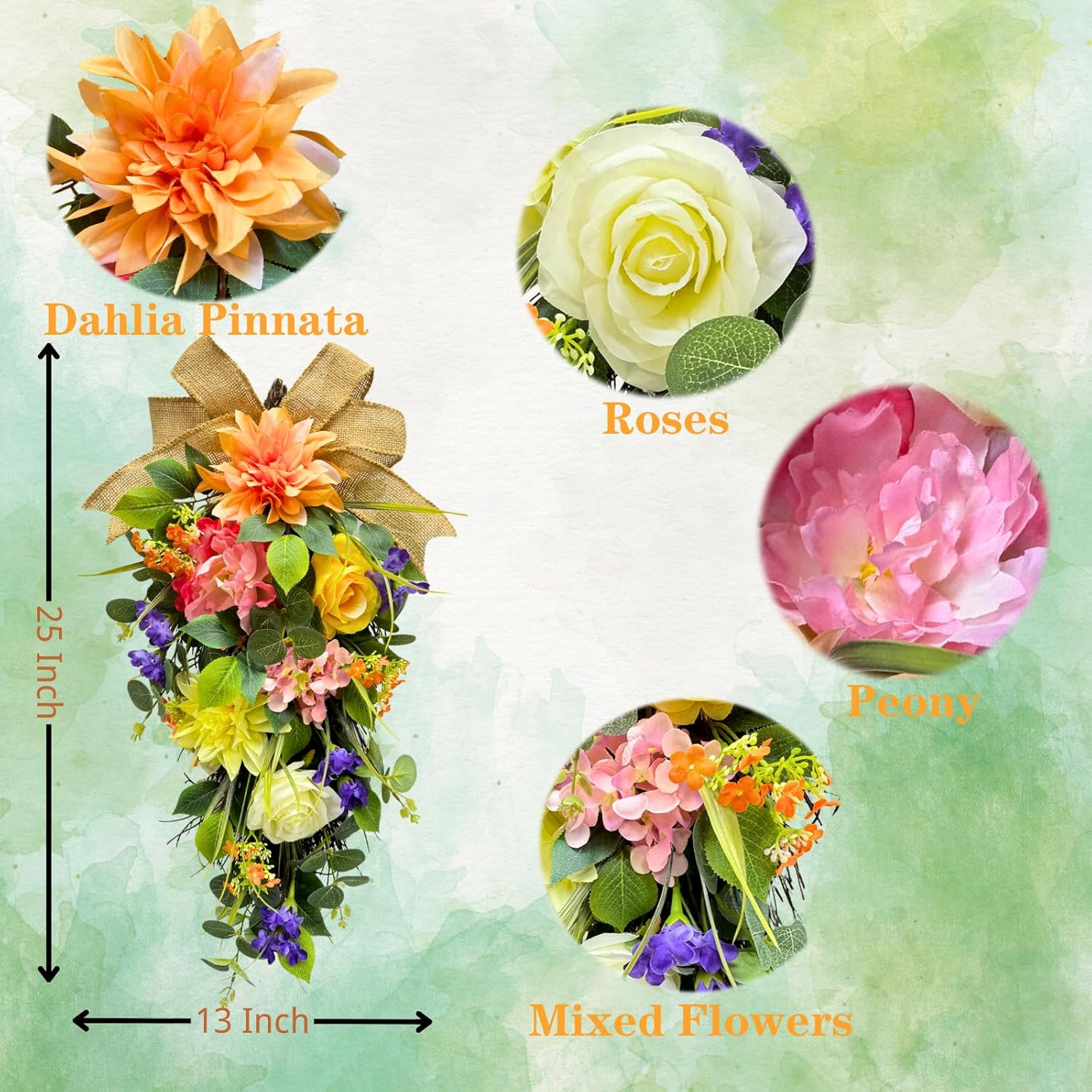 Svndlyn Spring Summer Floral Teardrop Wreath