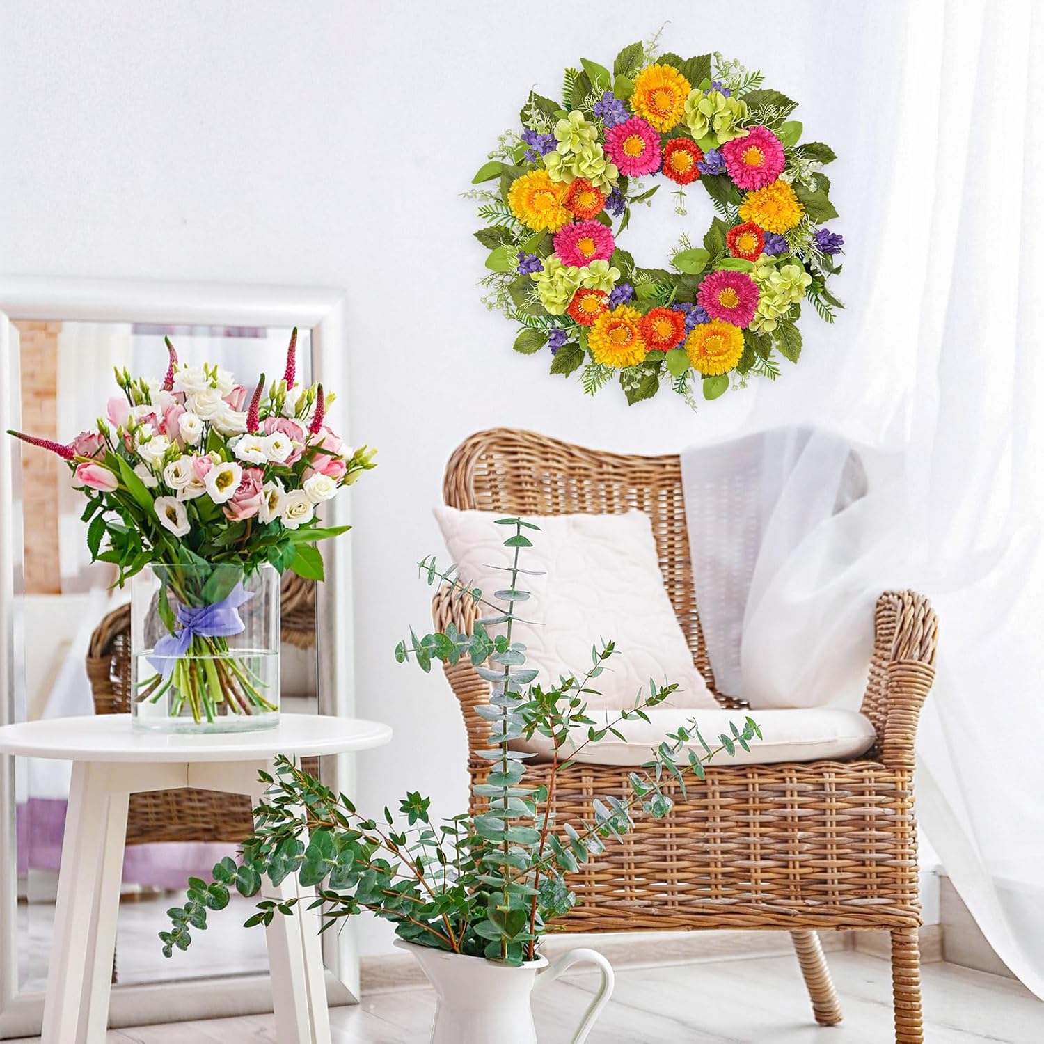 20 Inch Artificial Spring Wreath for Front Door
