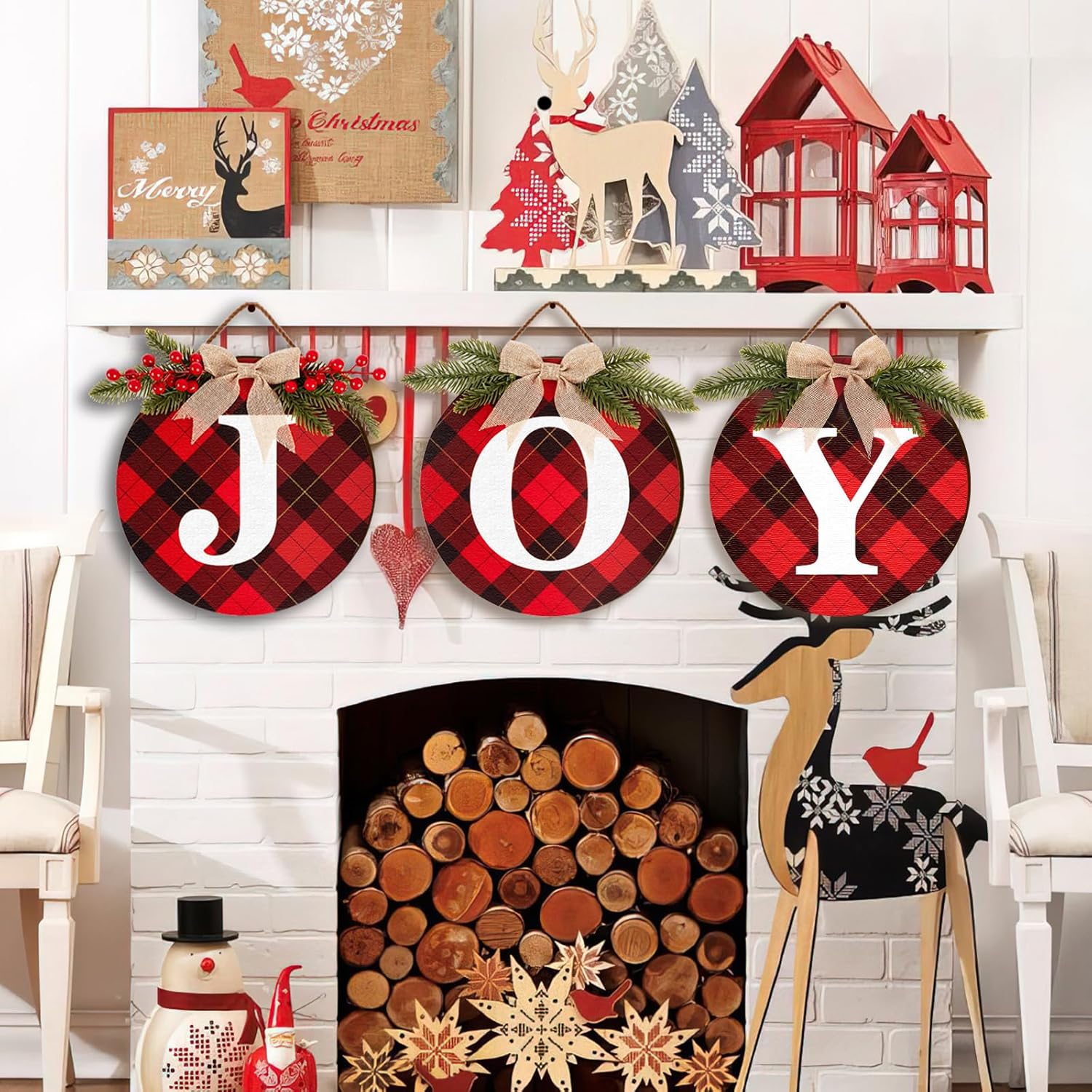 3pcs Buffalo Check Plaid Christmas Wreaths for Front Door