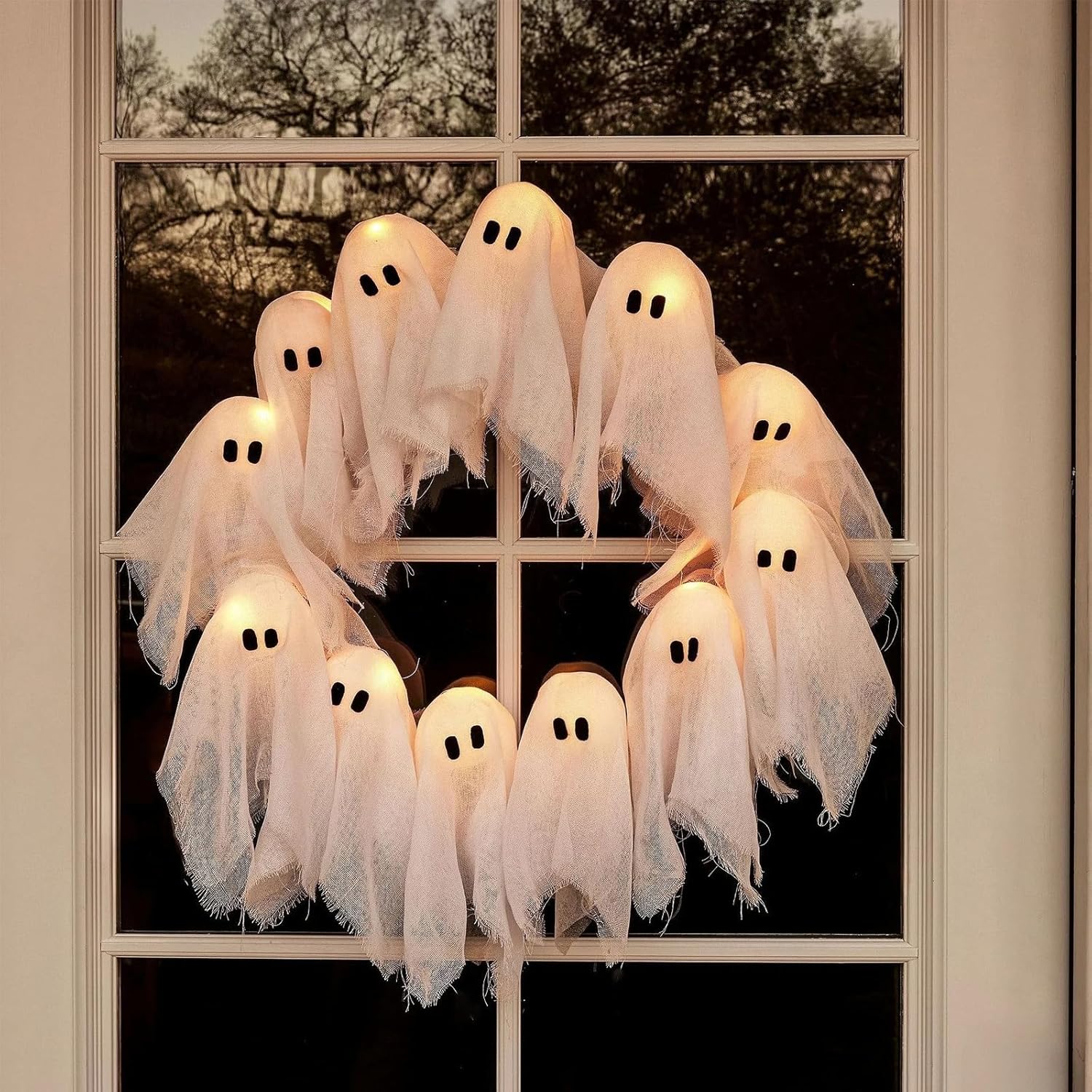 Lit Ghosts Wreath Halloween Decor Front Door