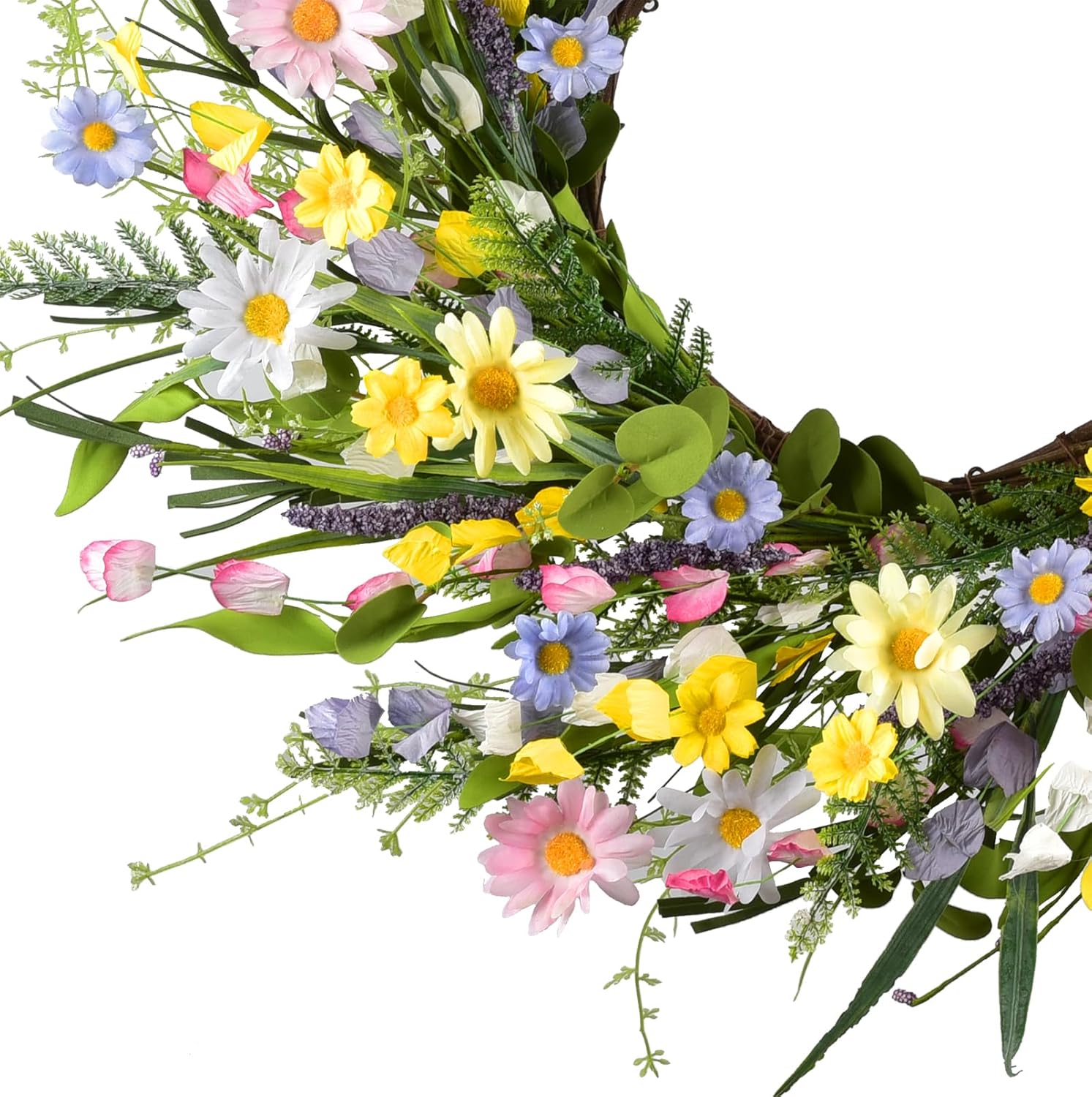 LSKYTOP Artificial Daisy Wreath 24 Inch Front Door Decor
