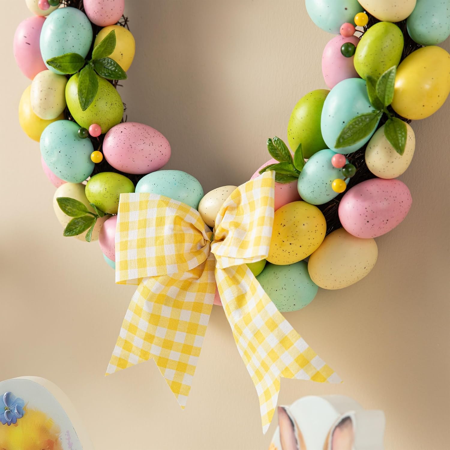Glitzhome 18 Inch Easter Egg Spring Wreath for Front Door